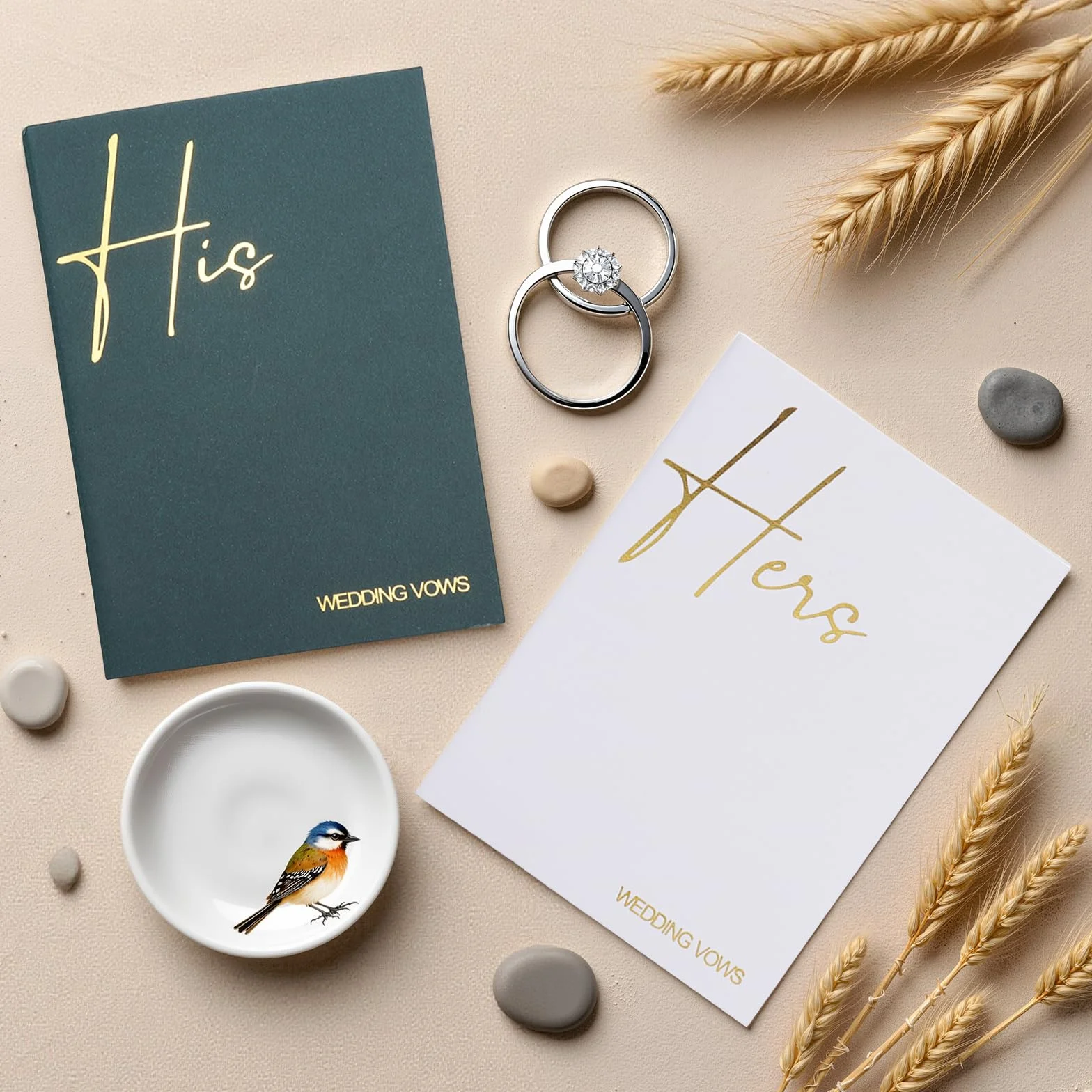 VOSSOT 2 libros de votos boda cuaderno él ella regalo lámina dorada 12 páginas verde oscuro blanco