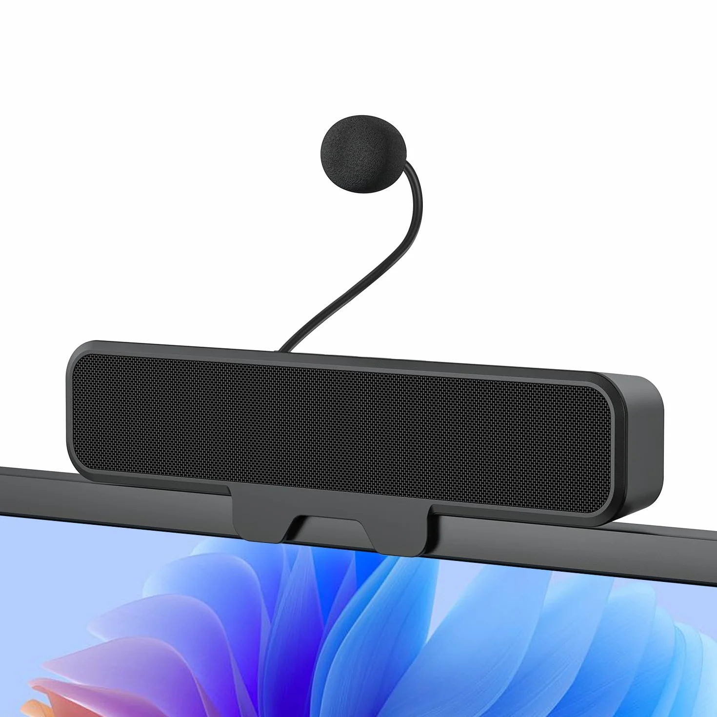 INGA Altavoces PC con Mic. Desmontable, Plug and Play, Silencio 1 Toque, Estéreo y Graves, Fácil fijación al Monitor, Compatible PC, Mac, Portátil