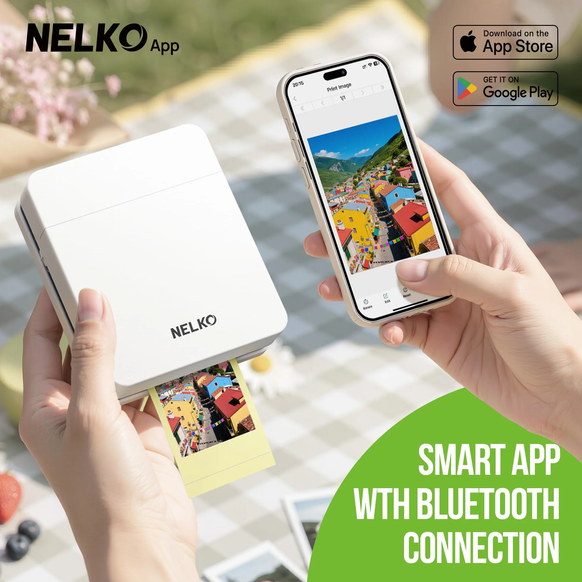 Nelko PP01 - Impresora fotográfica portátil con 100 hojas de papel y cartucho de tinta, impresión instantánea de fotos para iOS/Android, mini impresora de tamaño de bolsillo con aplicación de edición