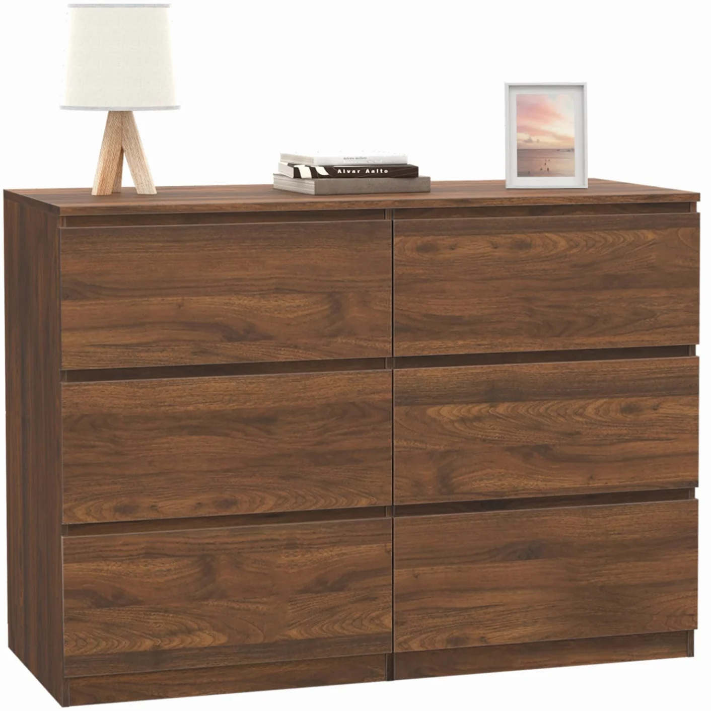 IDMarket TOMI - Cajonera 6 cajones 110 cm efecto nogal