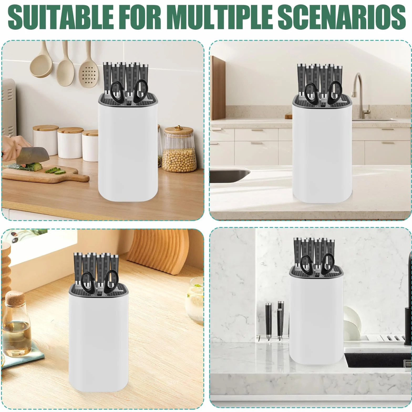 Bloque de cuchillos universal soporte organizador blanco cuadrado
