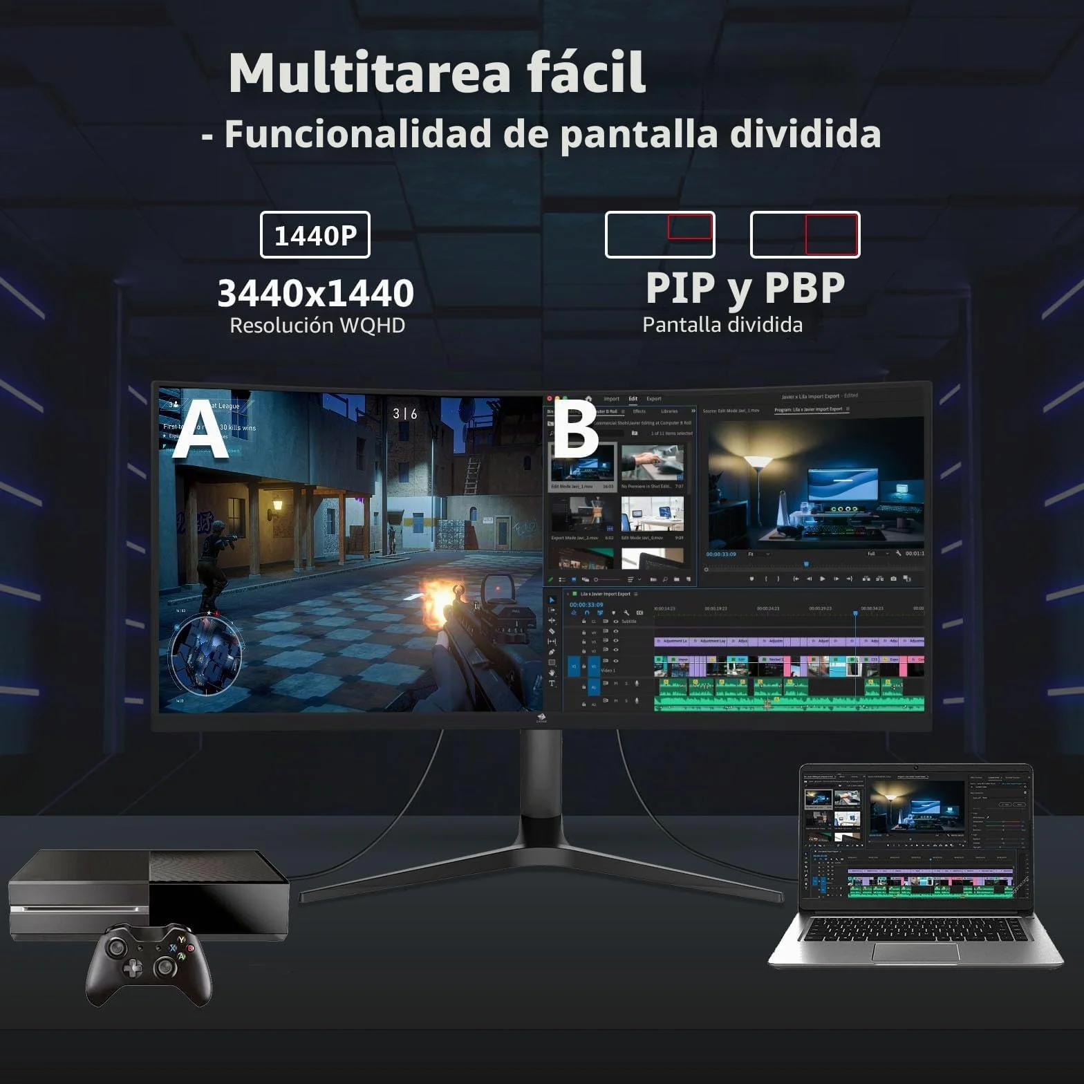 Z-Edge Monitor Gaming Curvo 34 Pulgadas, 165Hz, 3440x1440, 1ms MPRT, Altura & Inclinación Ajustables, Pantalla Ultra Ancho 21:9, FreeSync, 1500R VA, 2* HDMI2.0 &2* DP1.4, RGB, VESA 100 * 100mm