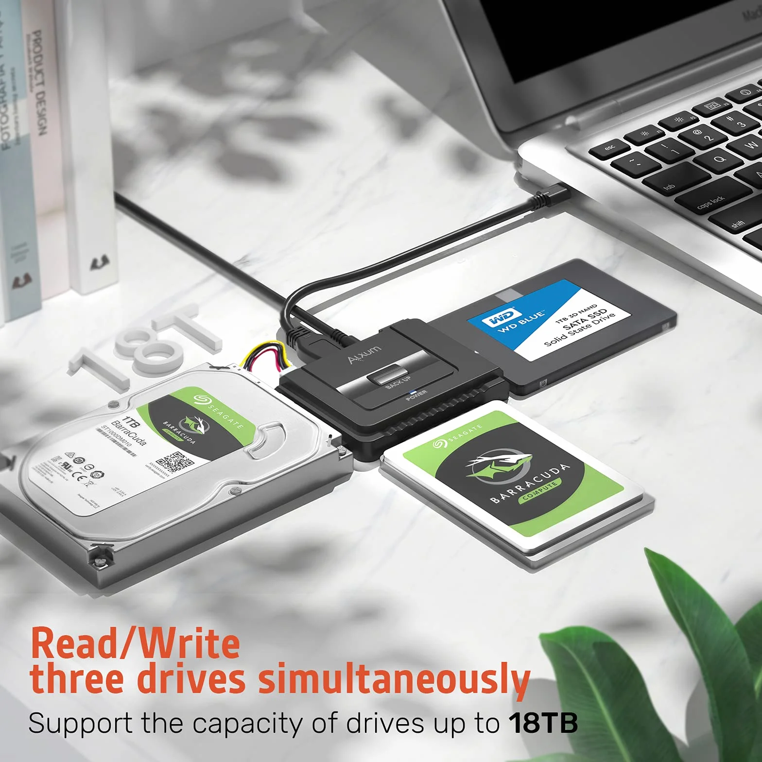 Alxum Adaptador de Disco Duro IDE SATA a USB C, Lector de Disco Duro IDE a USB para HDD de 2,5 / 3,5 Pulgadas y HDD / SSD SATA, con Fuente de alimentación de 12 V / 2 A y Cable USB-C