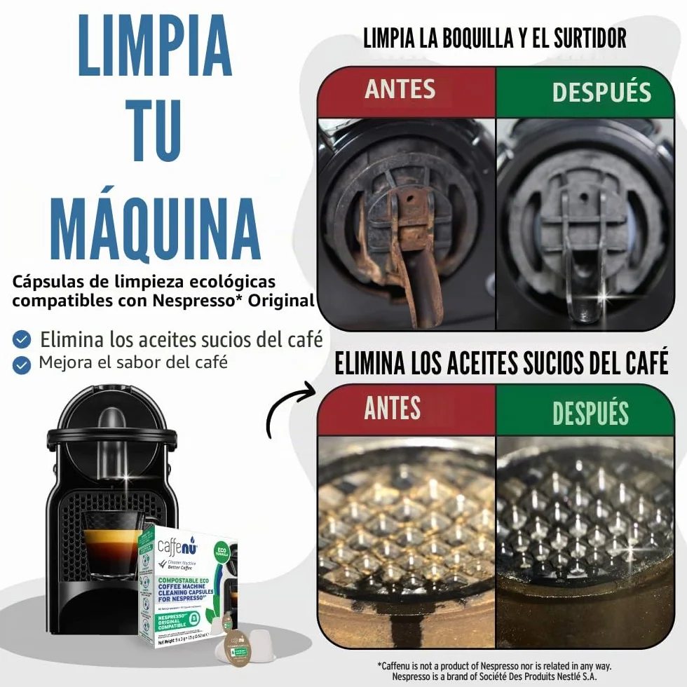 Caffenu Cápsulas Eco Compatible con Nespresso Original Limpiadora 5 unidades