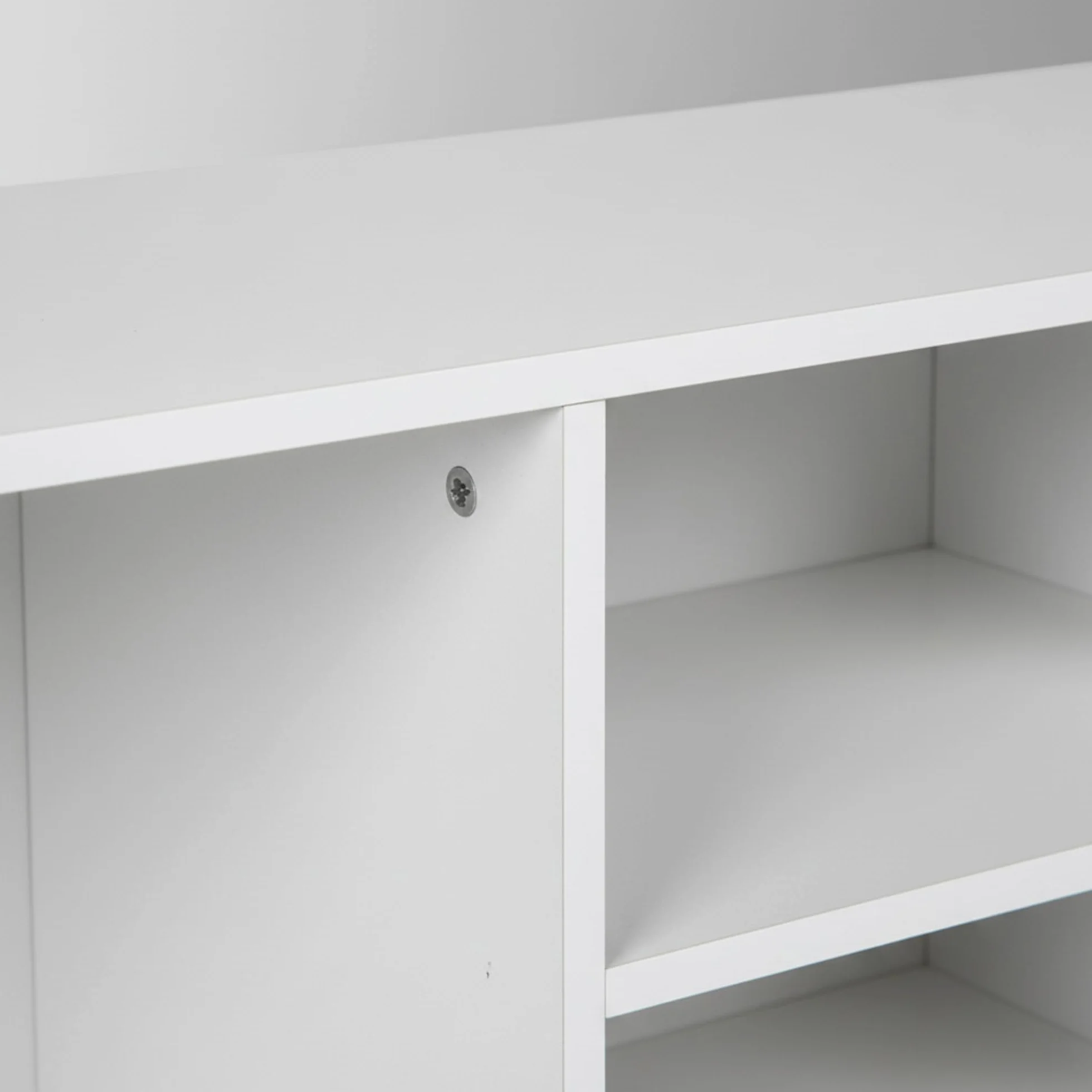 Mueble Auxiliar 4 Compartimentos 110x29x47 cm Blanco de Madera con Estantes, Estantería Moderna para Salón