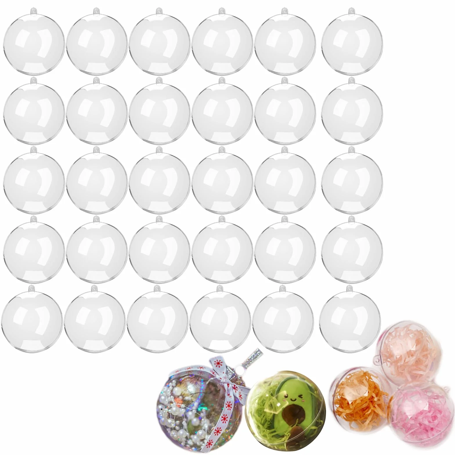 Bolas Acrílicas Transparentes Rellenables, 30 Piezas Plástico para Decoración Navidad Bodas Fiestas