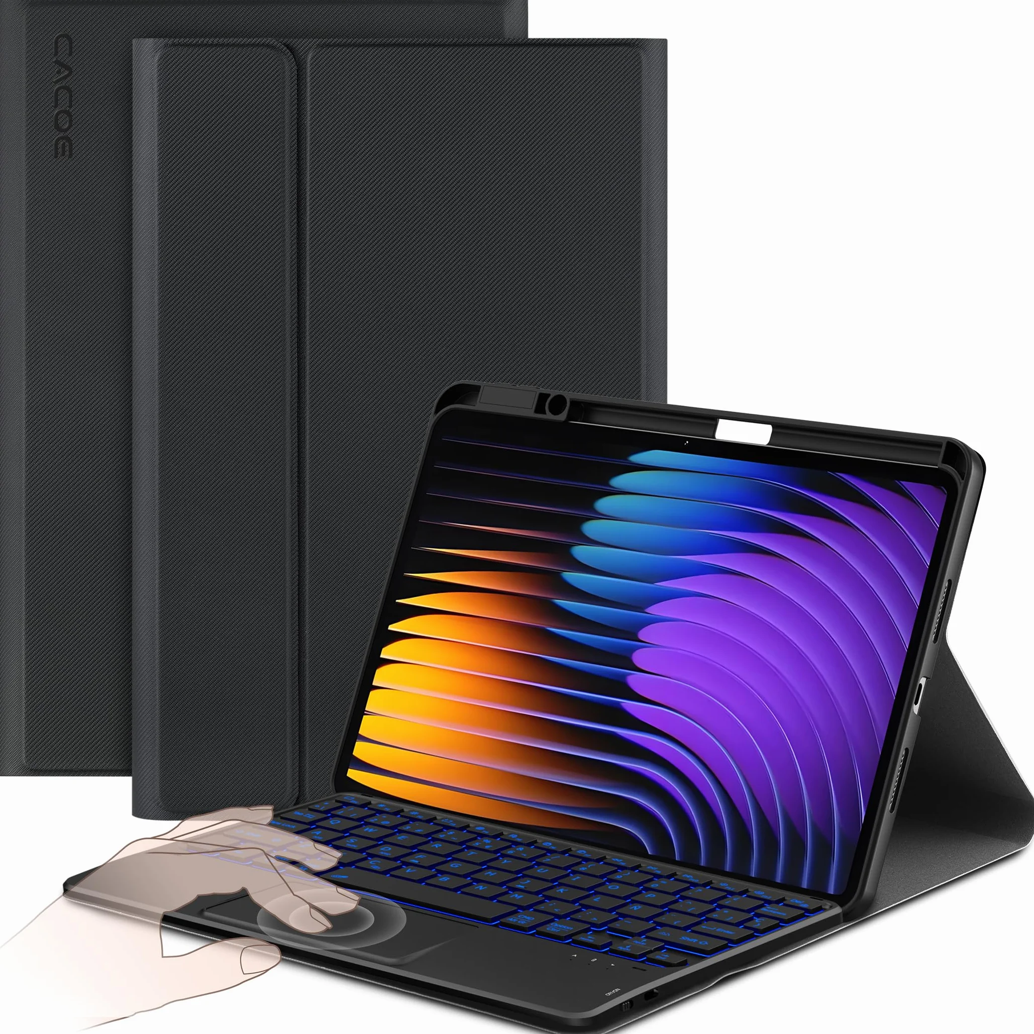 CACOE Funda Teclado Compatible con Xiaomi Mi Pad 7/ Mi Pad 7 Pro (11.2 Pulgadas, 2025) con Touchpad, [Español] Iluminación de 7 Colores Teclado Inalámbrico Desmontable, Negro