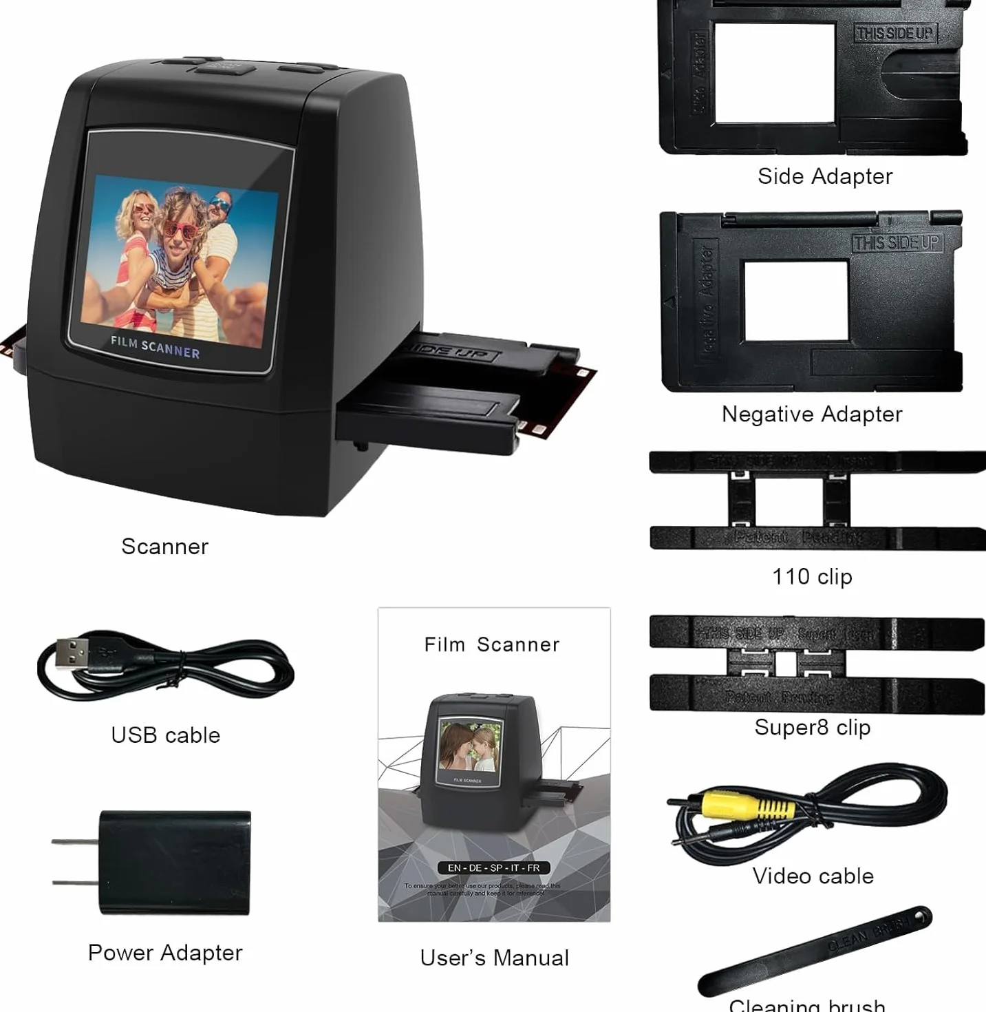 Mini escáner digital para películas y diapositivas, convierte negativos y diapositivas de 35 mm, 126, 110, Super 8 y 8 mm en imágenes JPEG de 22 megapíxeles, pantalla LCD de 2,4"