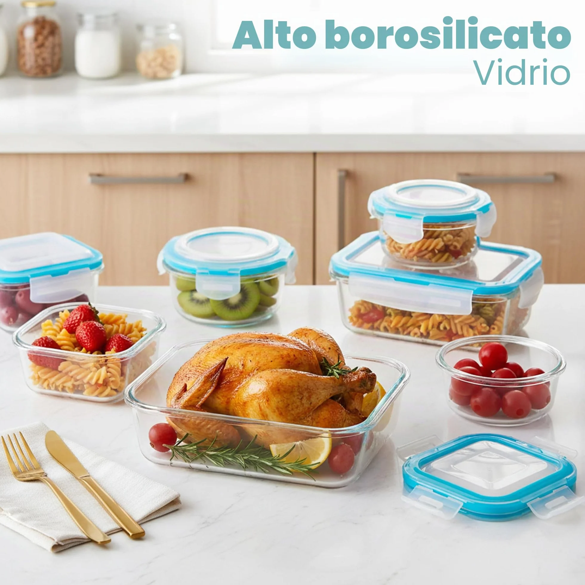 KICHLY Recipientes De Vidrio Para Alimentos Paquete De 9 Herméticos Con Tapas Transparentes Aptos Para Lavavajillas Y Microondas Sin BPA