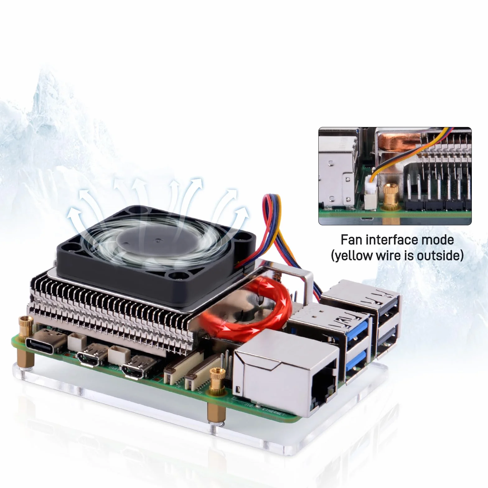 GeeekPi Ultra Thin Ice Tower Cooler para Raspberry Pi 5, radiador activo de aluminio con ventilador PWM de 40 x 40 x 7 mm para Raspberry Pi 5 4 GB/8 GB/16 GB