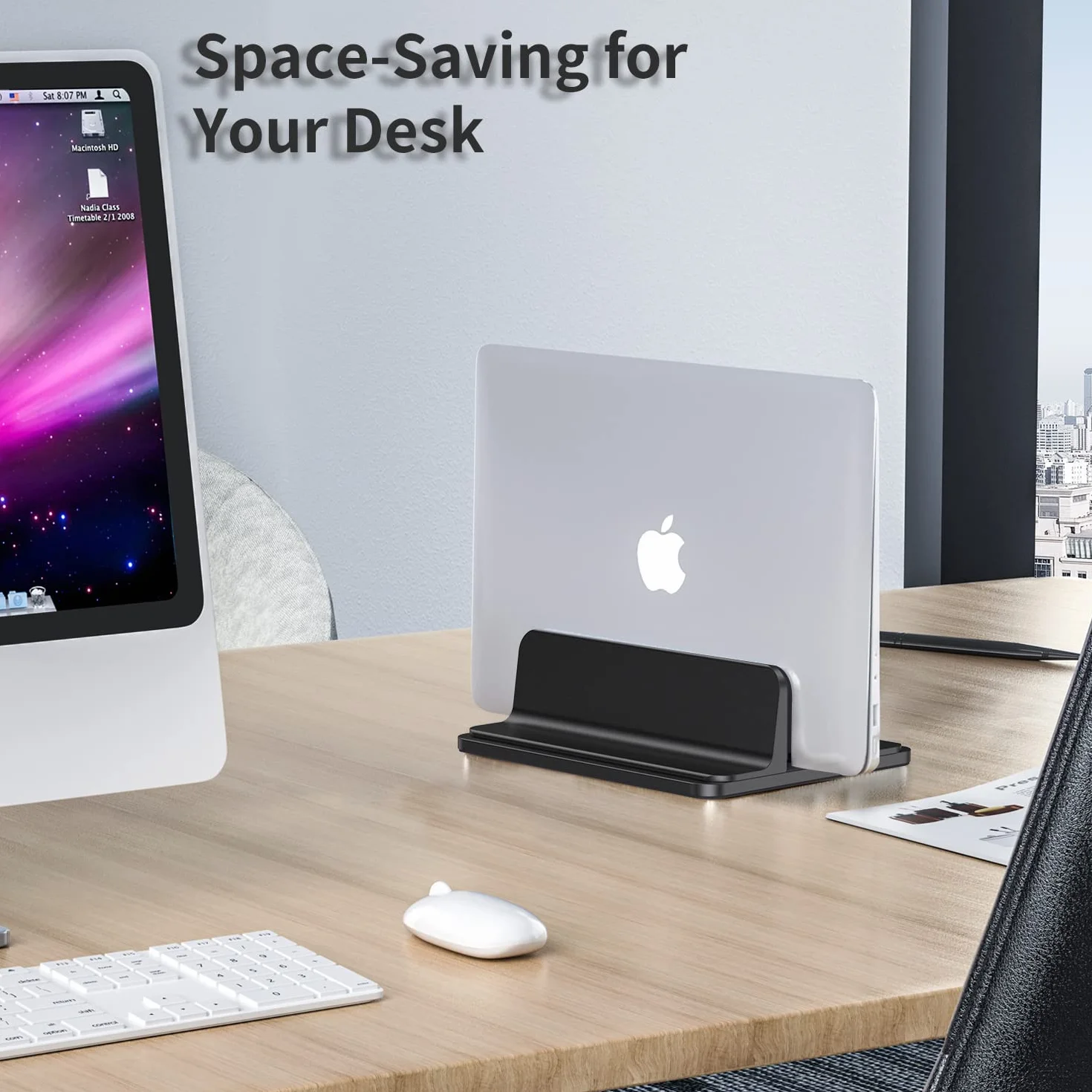 Soporte Portátil Vertical Dual, Vertical Soporte para Ordenador Portatil de Aluminio con Base Ajustable para Macbook Pro Air, HP, DELL, Surface, Lenovo y Otros Portatiles, Laptop Stand (Negro)
