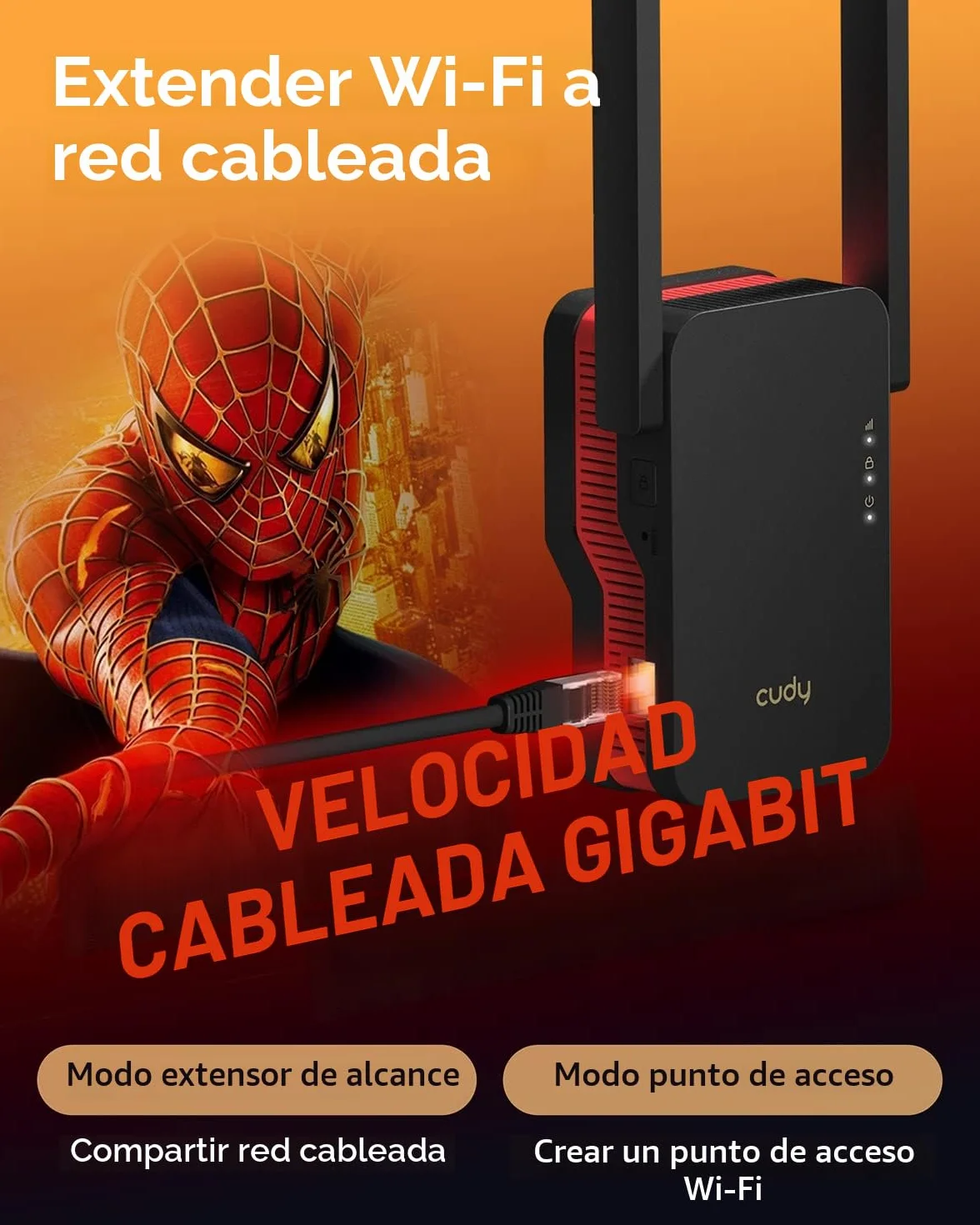 Cudy AX3000 Repetidor WiFi 6 Doble Banda, Extensor y Amplificador WiFi con Cobertura hasta 280 m² para 70 Dispositivos, 802.11ax, 160 MHz, MU-MIMO, Beamforming, OFDMA, WPA3