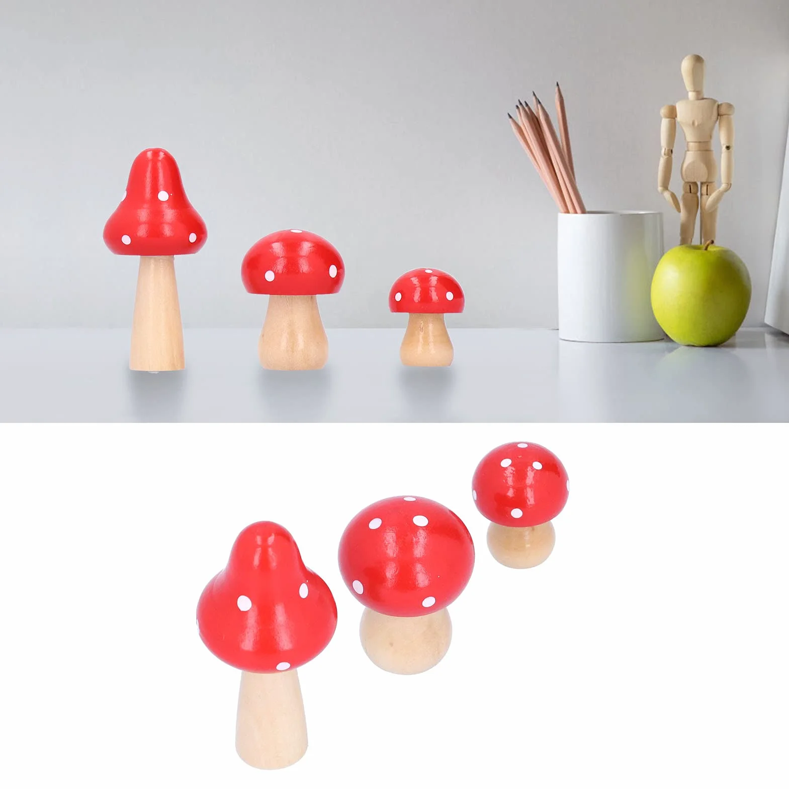 AUNMAS Hongos de Madera Adorno Artesanal Ecológico 3 Piezas Decoración Escritorio