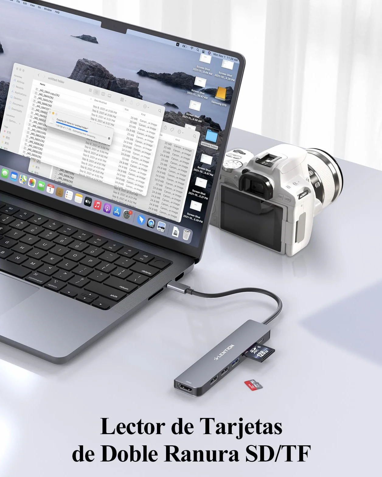 LENTION Hub USB C HDMI 4K@60Hz, PD 100W, USB 3.0 & 2.0 | Lector de Tarjetas SD/TF, Adaptador USB C 7 en 1 para MacBook Pro/Air, Nuevo iPad Pro, Surface y Más (Gris)