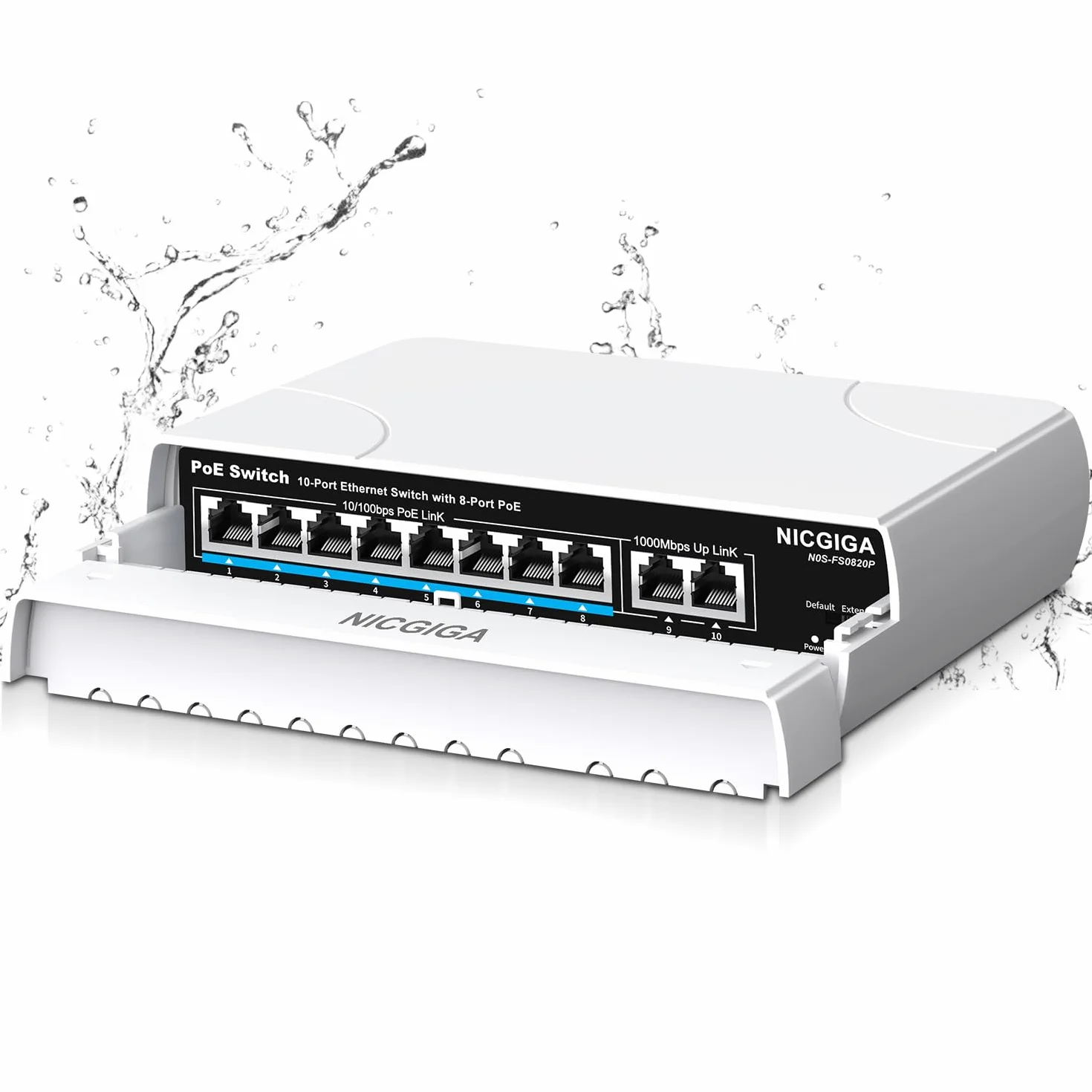 Conmutador PoE impermeable de 8 puertos con 8 puertos PoE+@120W + puerto Gigabit Uplink - NICGIGA Outdoor 10 puertos IEEE802.3af/at - Conmutador de alimentación Ethernet no gestionado con VLAN y