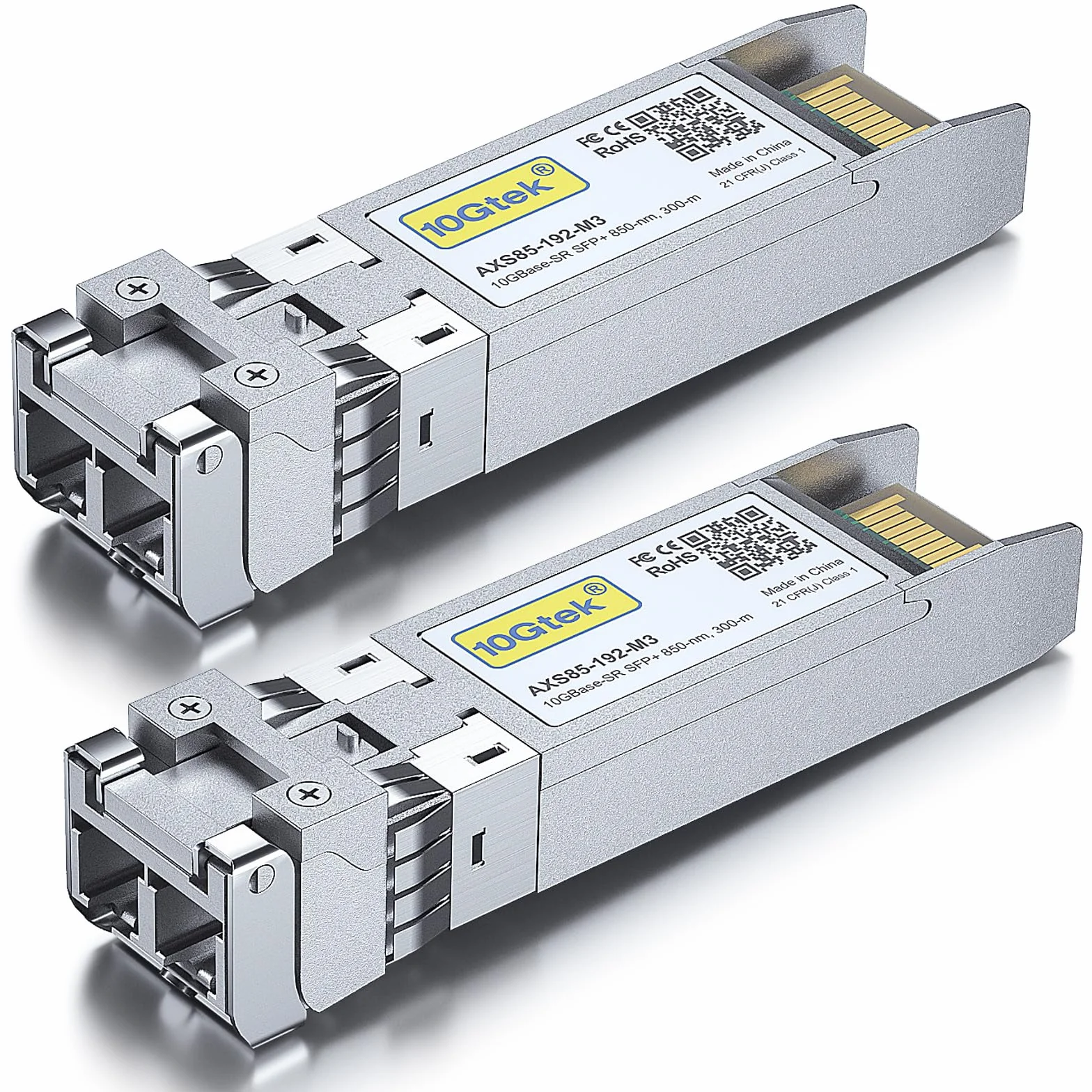 10Gtek 2-Piezas 10G SFP+ SR Multimodo Transceiver, 10GBase-SR LC Módulo Compatible para Cisco SFP-10G-SR, Meraki, Mikrotik S+85DLC03D, Ubiquiti UniFi, Netgear, Zyxel, D-Link, TP-Link, Open Switch