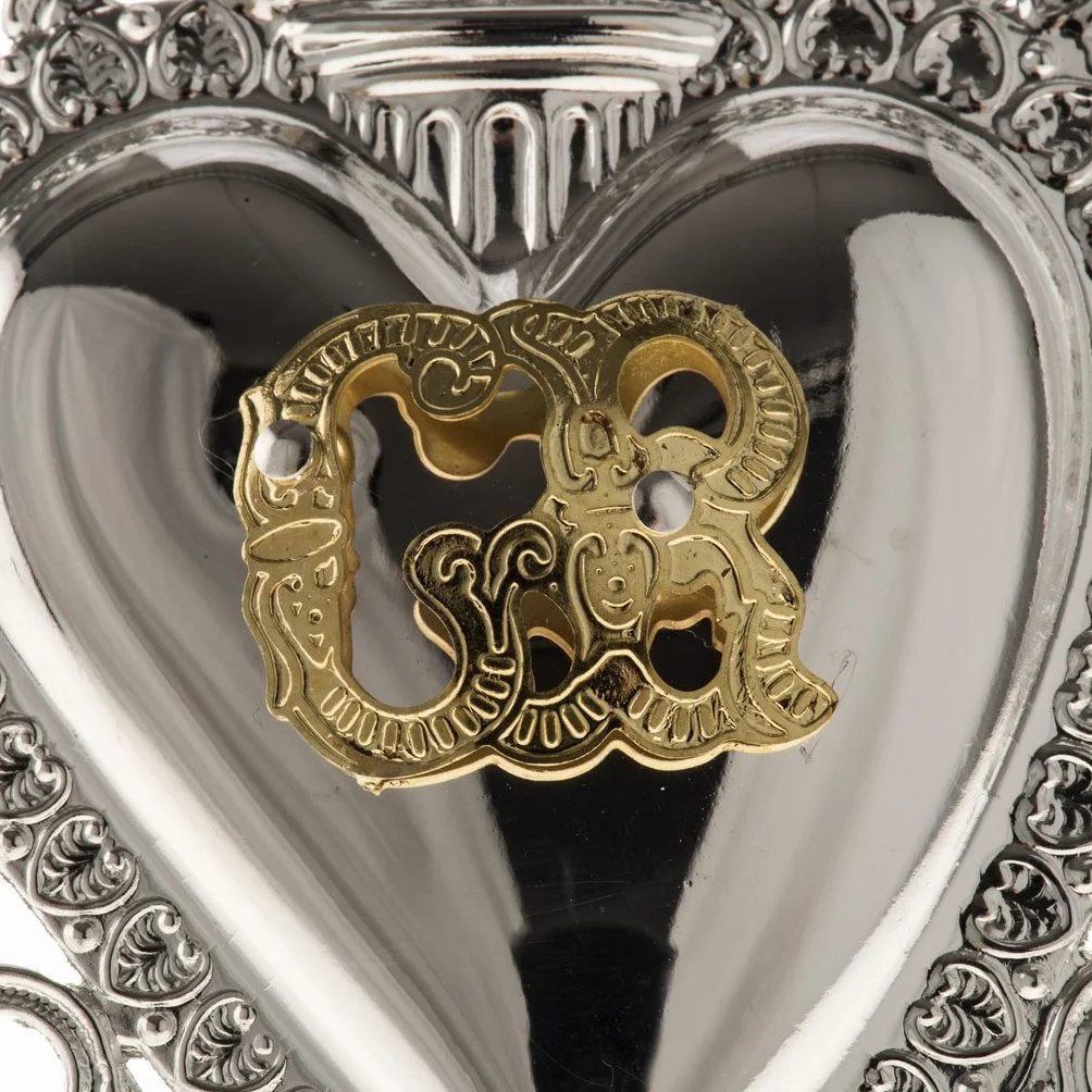 Exvoto Corazón Llama y ángel 9.5 x 7.5 cm Plata Holyart