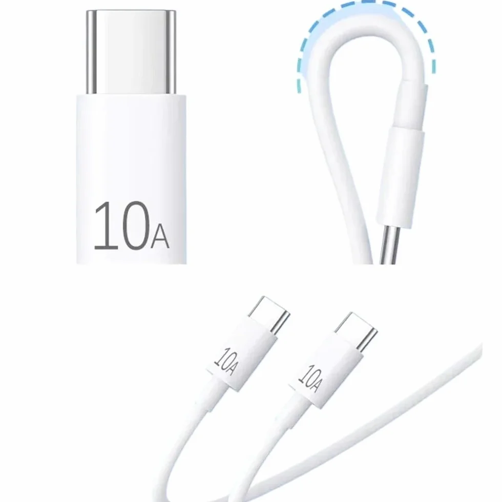 Cable de carga de 120 W, doble 10 A, USB C rápido a tipo C, cable de transferencia de datos de alta velocidad (25 cm)