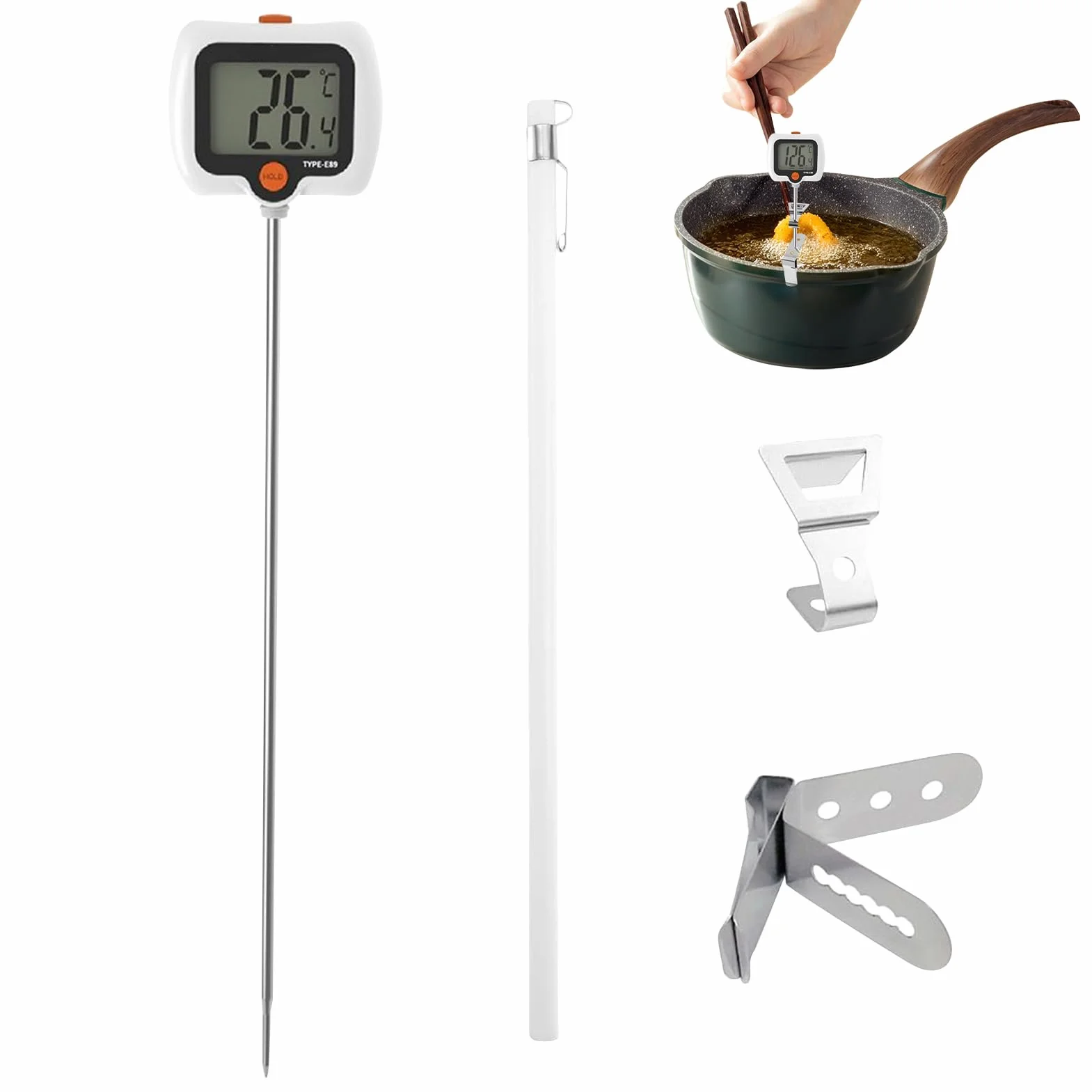 Termómetro De Caramelo con Sonda Larga y Clip - Termómetro de Fritura Profunda con Pantalla Giratoria