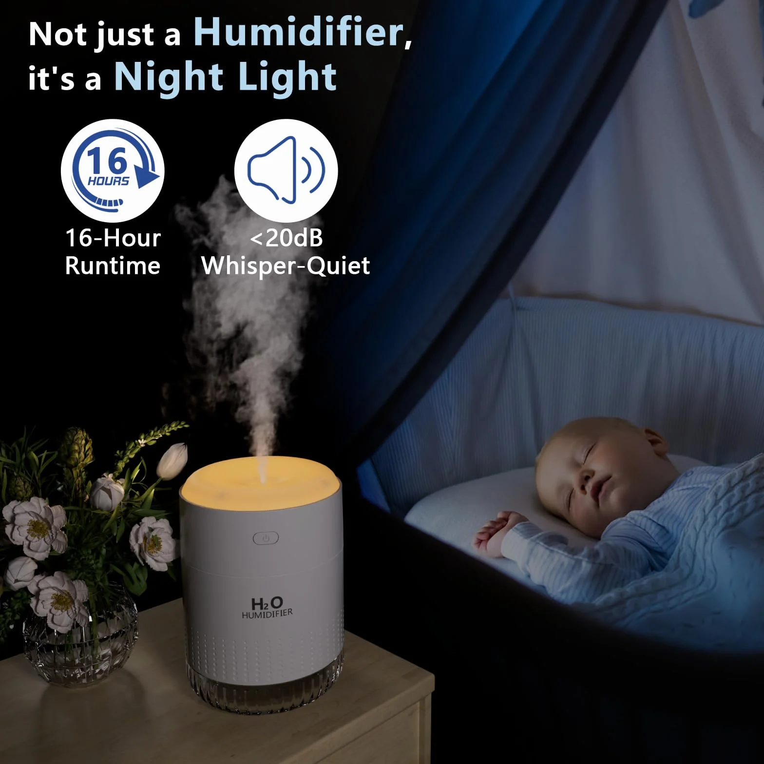 Mini Humidificador de interior con luz LED, apagado automático y dos modos de nebulización