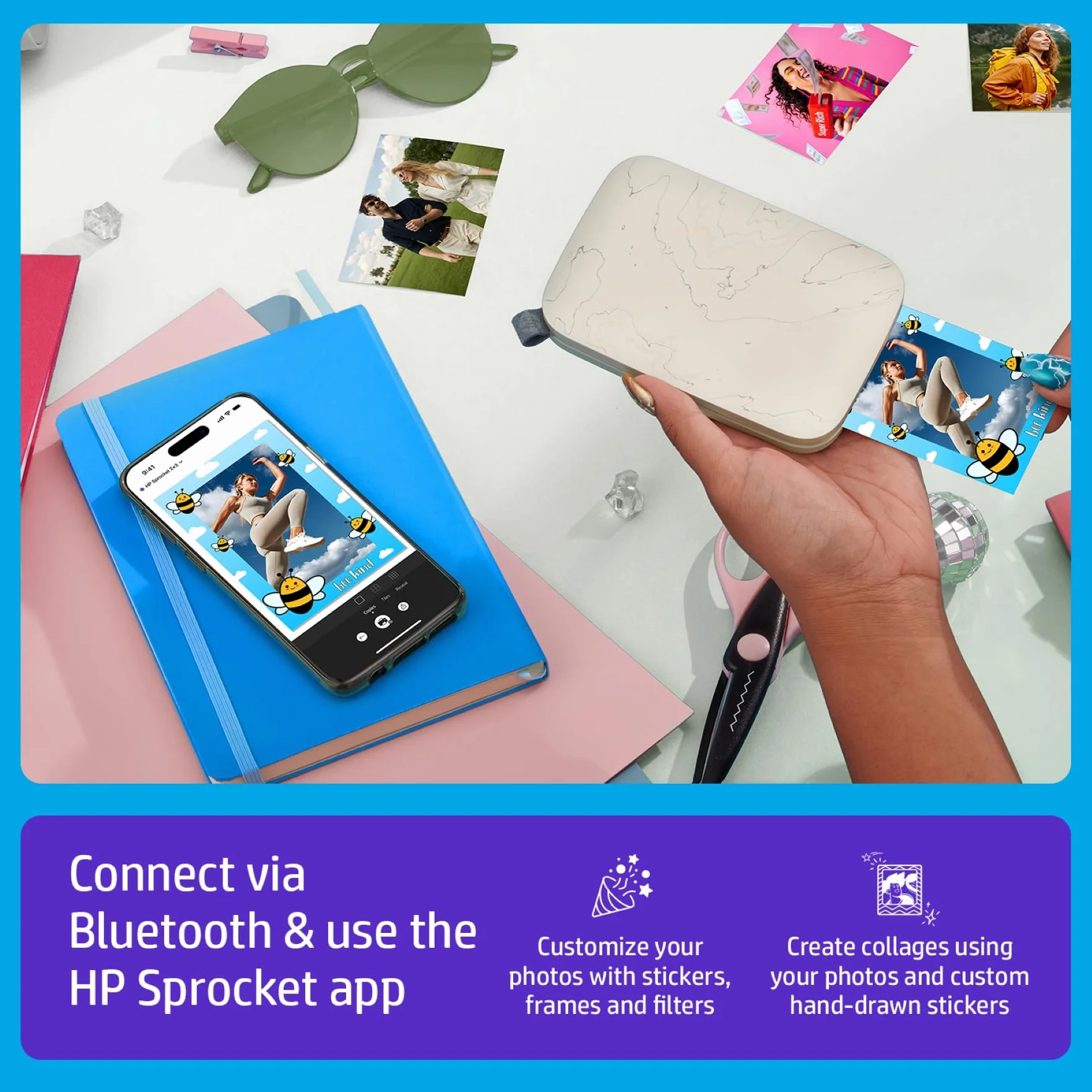 HP Sprocket Select - Impresora de Foto Zink (Sin Tinta, 321 x 600 dpi, 10 Hojas, LED, Bluetooth)