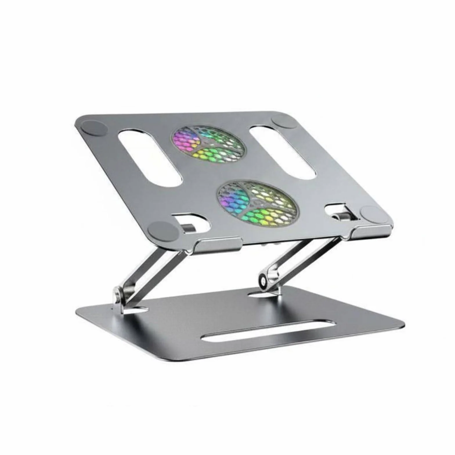 Soporte de Refrigeración para Portátil Soporte Portátil Elevador Base Ajustable Soporte Plegable Ventilación con Ventilador Construcción de Aluminio, Plata, Plata