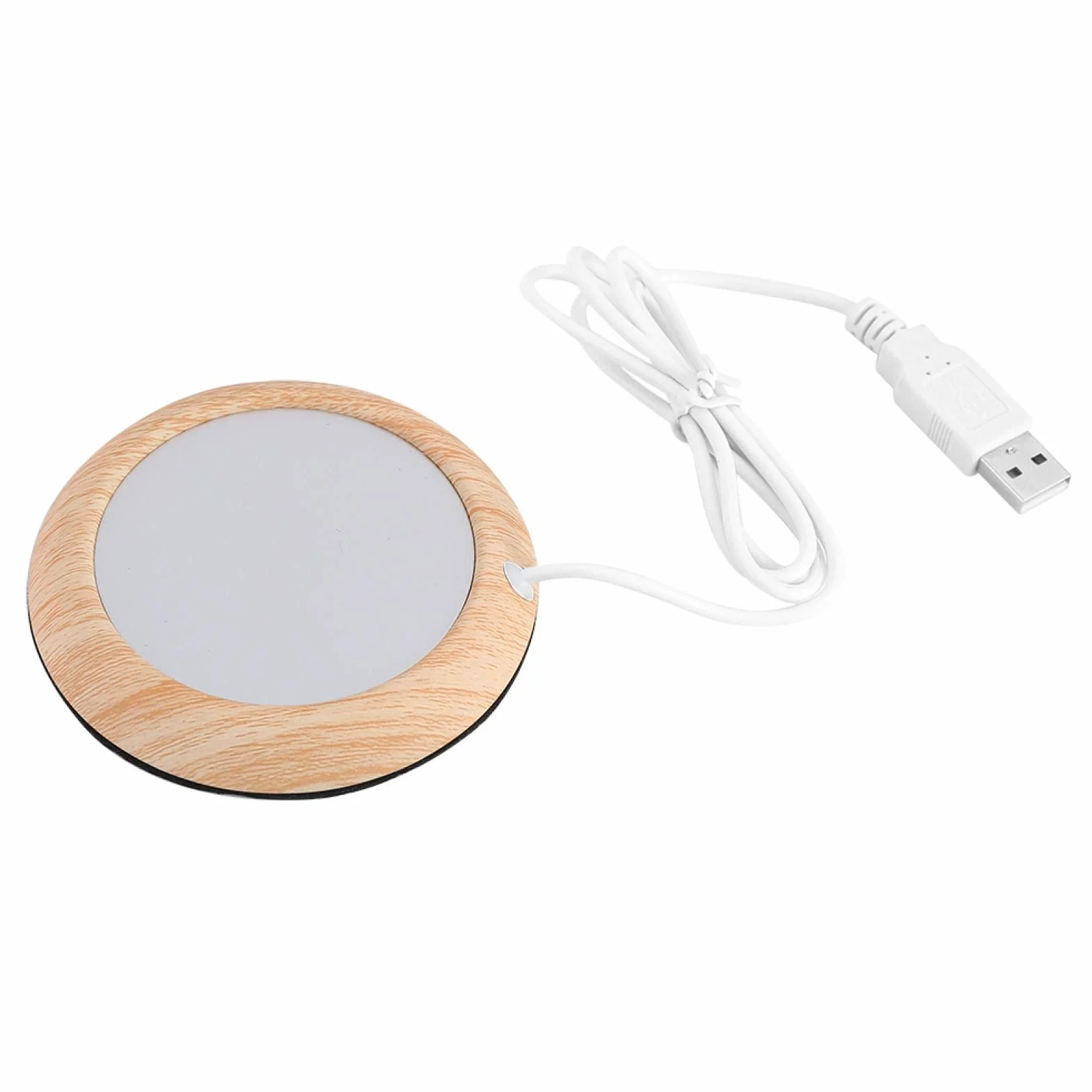 Fydun Almohadilla calefactora USB Taza de Grano de Madera Calentador Bebida Caliente Posavasos Té de Oficina Café(Grano de Madera de Nogal Claro)