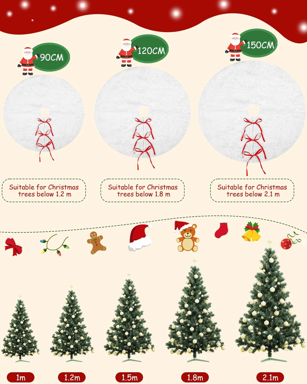 Falda Árbol Navidad Redonda 120 cm Cubre Pie Blanca Felpa