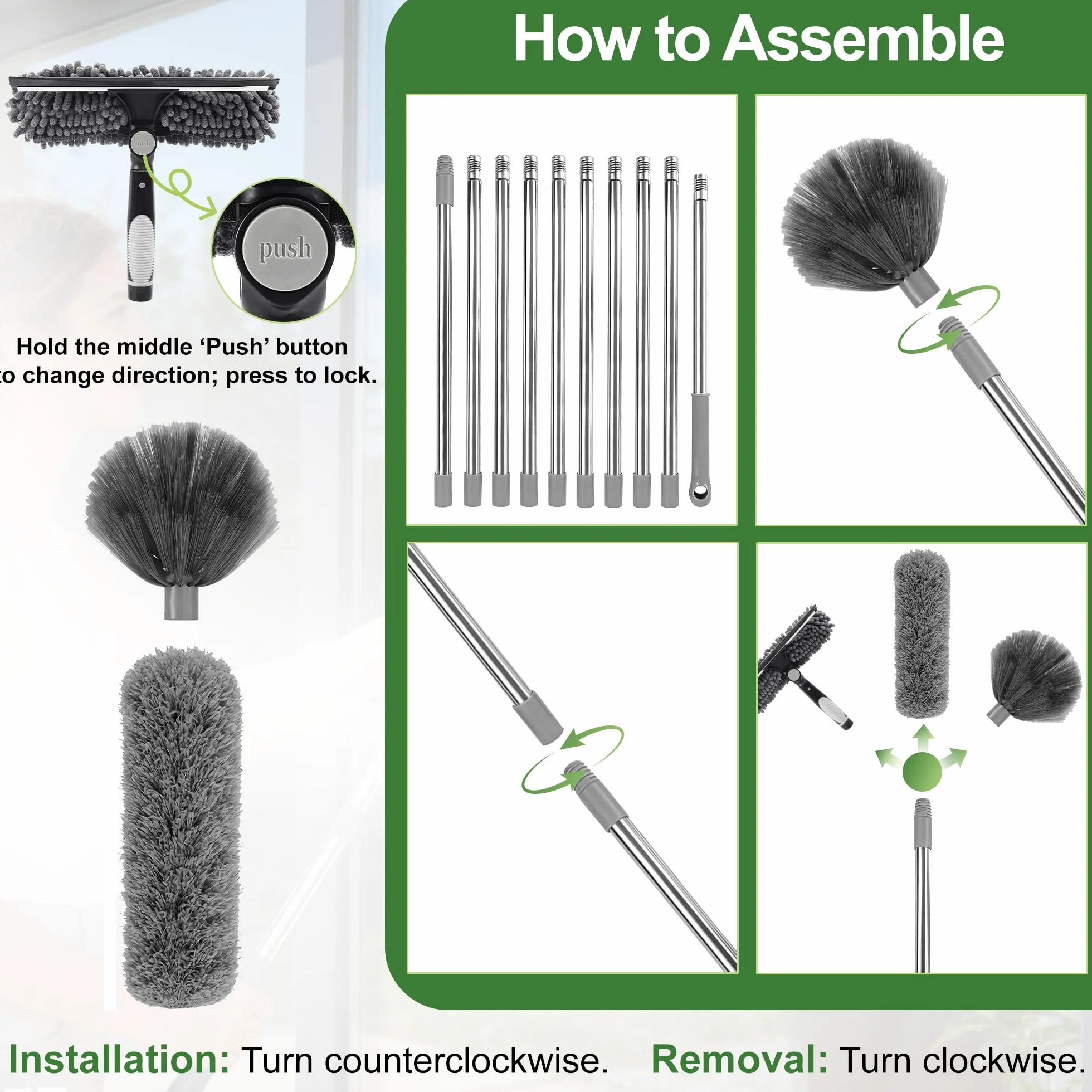 Kit 4 Piezas Plumero Extensible 4,3m Microfibra Lavable Cepillo Multiusos Escobilla Quitarañas