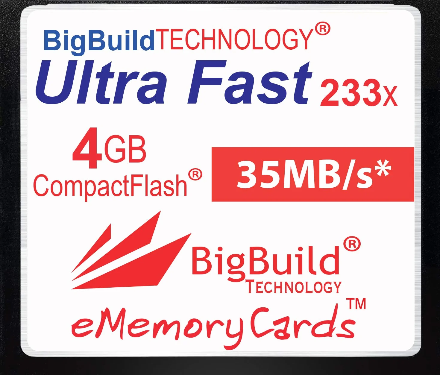 eMemoryCards Tarjeta de Memoria CompactFlash 4GB Ultra Fast 35MB/s Compatible con Canon 10D/20D/30D/40D/50D/1D/1Ds/5D/5Ds/7D Mark I/II/III/IV, Nikon D, Olympus E, Sony Alpha, Leica S Cameras