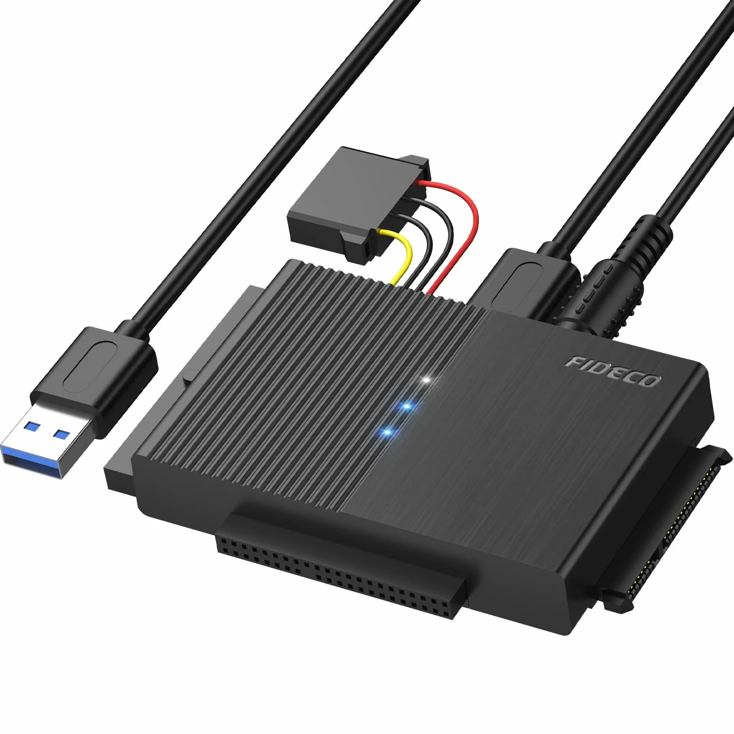 FIDECO Adaptador Lector Discos Duros USB 3.0 para 2,5'' y 3,5'' IDE y SATA HDD/SSD, CD-ROM, CD-RW, DVD-RW, Soporta 16TB MAX, Incluye Adaptador de Corriente 12V 2A