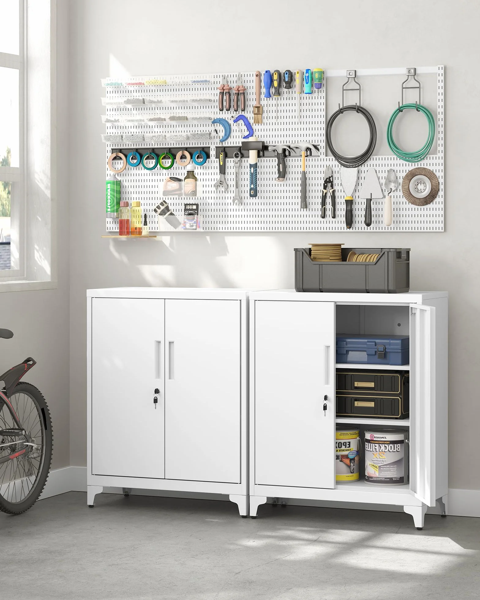 SONGMICS Archivador Oficina Armario Multifuncional 2 Puertas Cerradura Almacenamiento Acero Blanco Mate OMC013W01