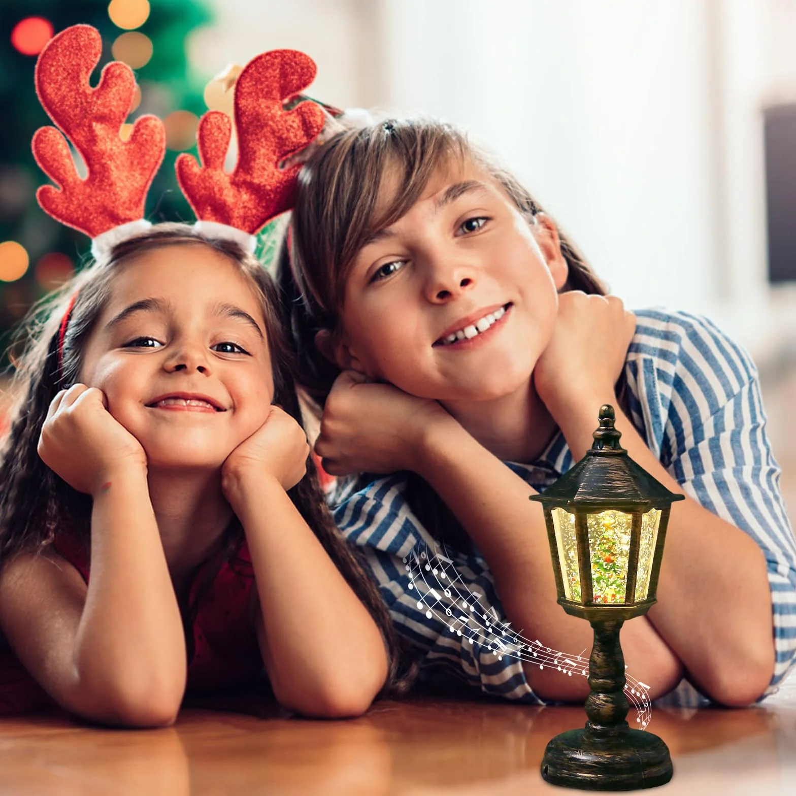Farolillo de Navidad LED con Bola de Nieve, Música y Luz Blanca Cálida