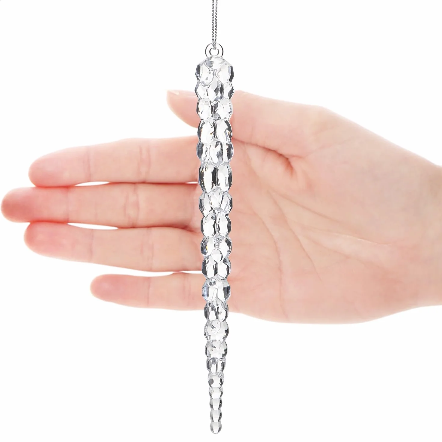 COM-FOUR 12 Colgantes Decorativos para Carámbanos Transparentes de 17,5 cm con Cuerda para Colgar Árbol de Navidad