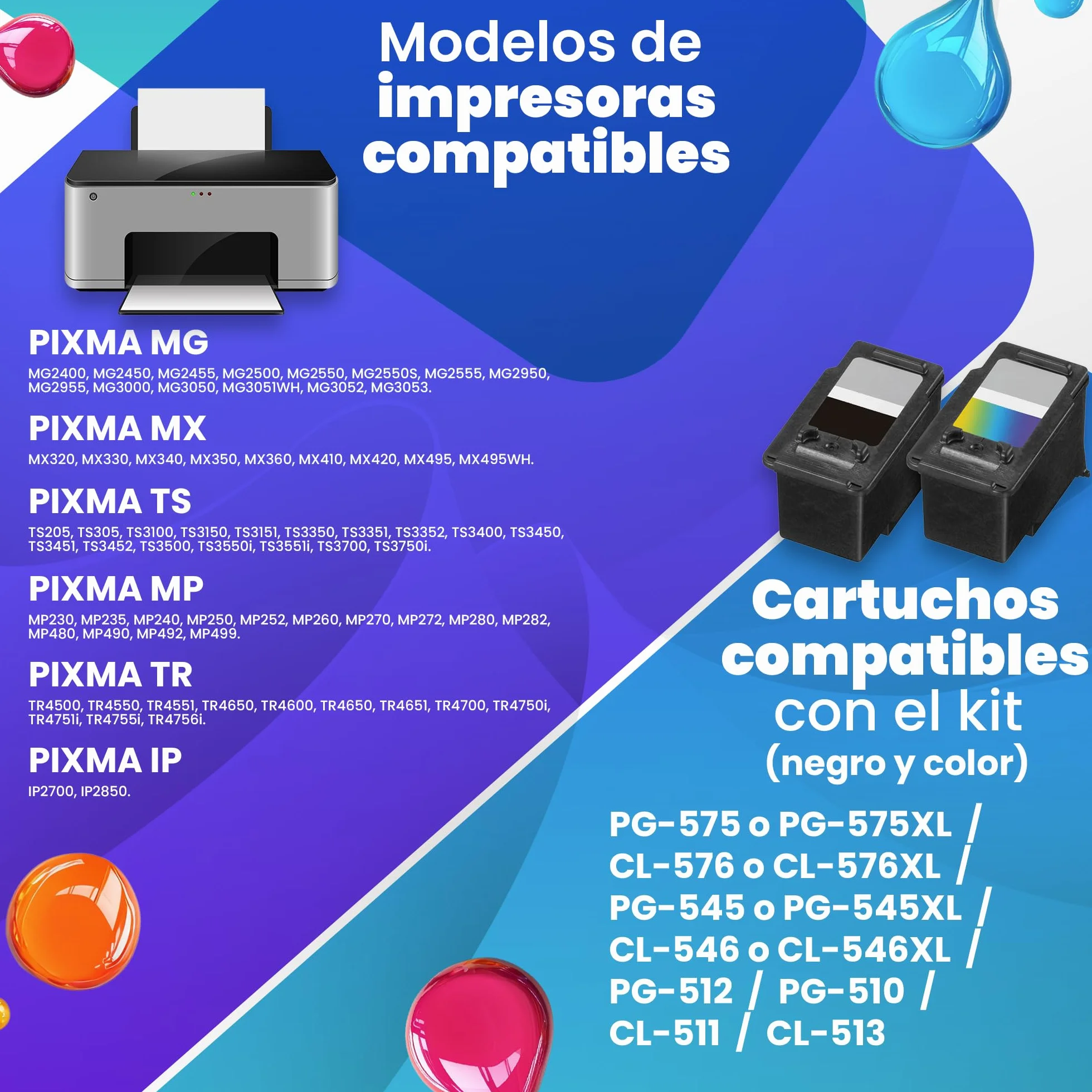 Kit de Recarga de Tinta Compatible con Cartuchos de Tinta Canon PG 545, 545 XL, CL 546, 546 XL, PG 512, PG 510, CL511 CL513 Incluye 500 ML de Tintas + Accesorios + 50ml de Limpia Cabezales