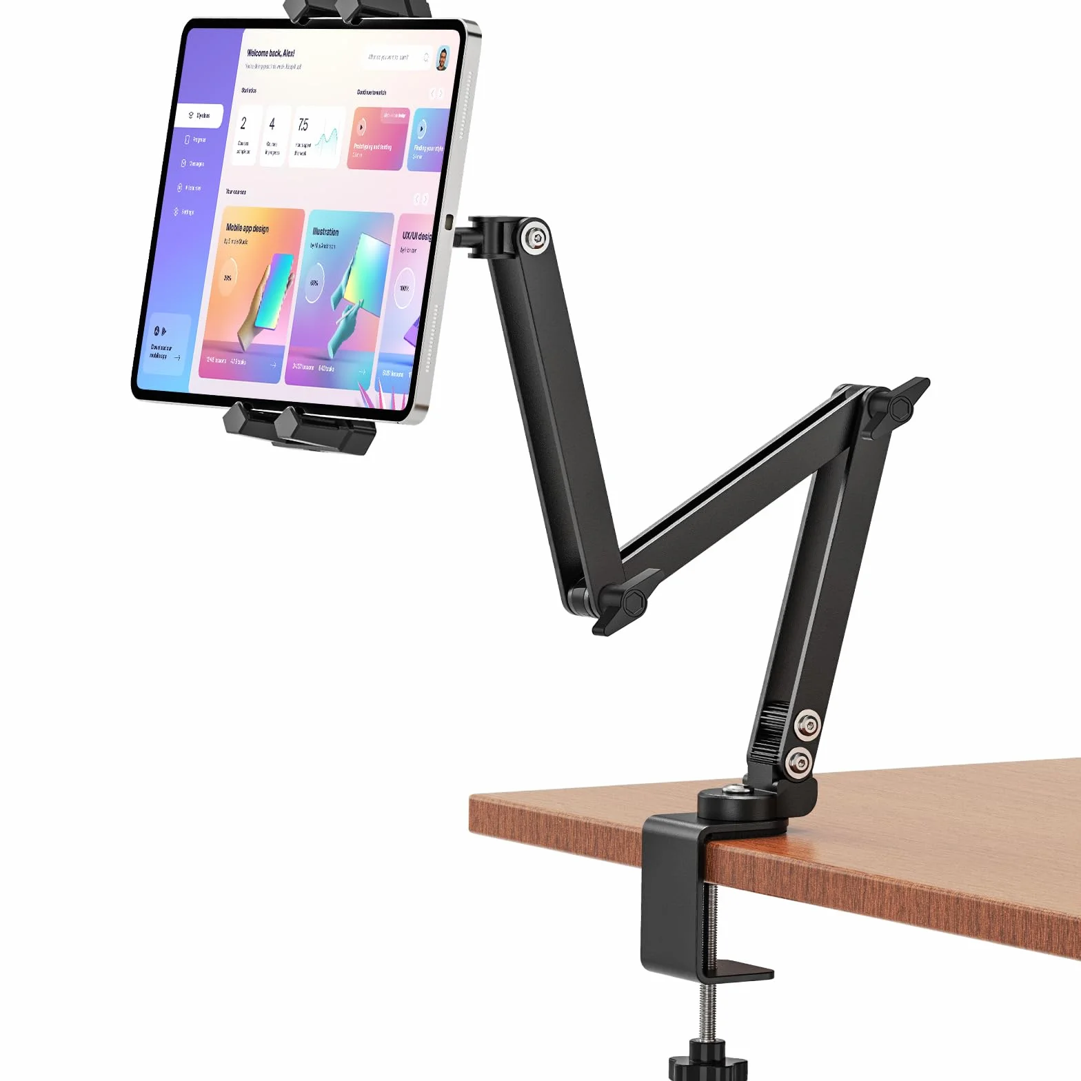 Soporte Tablet Mesa, 360°Giratorio Soporte iPad Mesa con Brazos Metálicos, Soporte Tablet Cama para iPad Pro/Air/Mini, 4.7"-13.5" Tablets