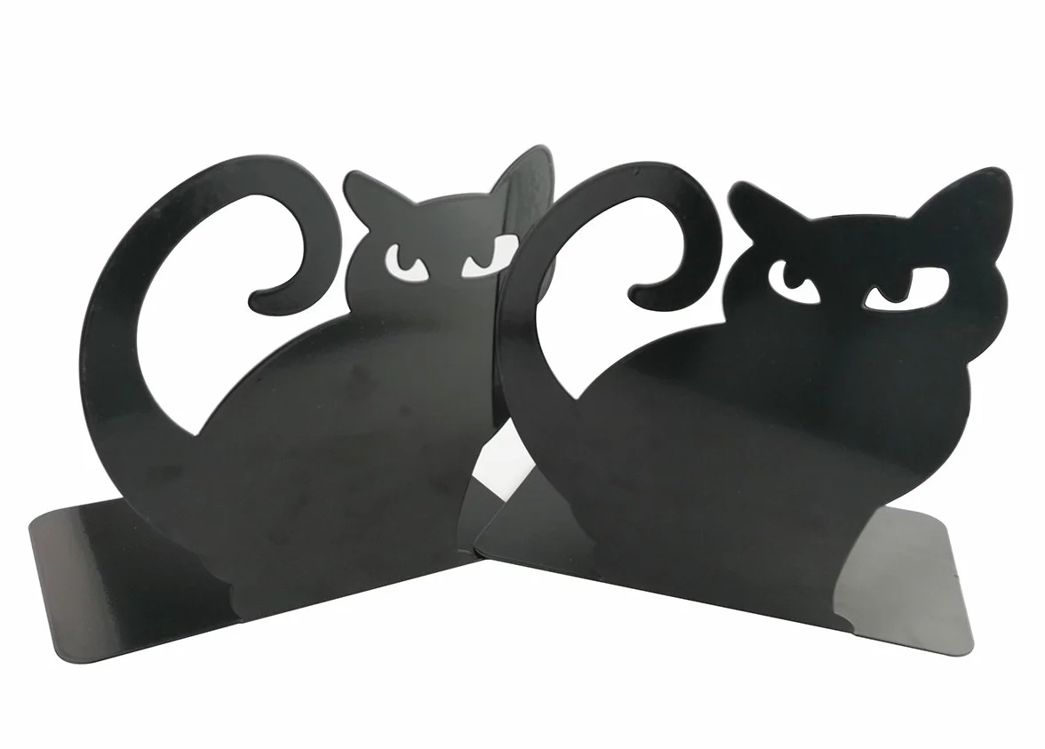 Metal Sujetalibros Antideslizante Engrosamiento Gato Persa Negro Hierro
