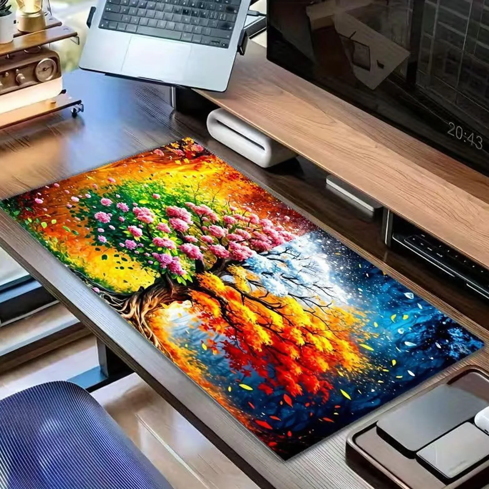 Alfombrilla de Ratón Gaming XXL 1000x500x2mm, Árbol Las Cuatro Estaciones | Alfombrilla Escritorio Grande Antideslizante, Superficie de Alta Precisión y Velocidad para Teclado, PC y Laptop