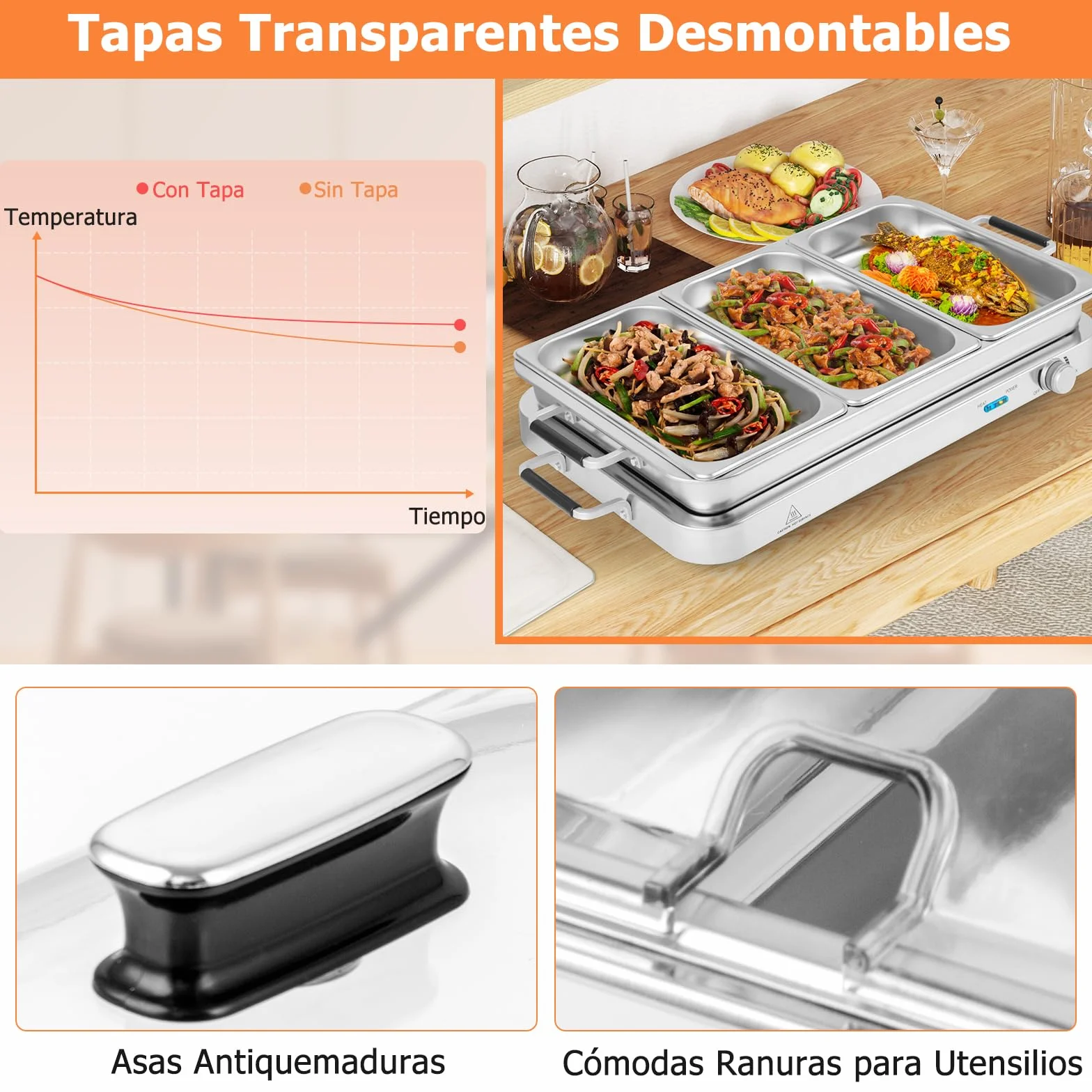 GOPLUS Bandeja Calentadora De Alimentos 2 En 1 Eléctrica 8 L Acero Inoxidable Control Temperatura