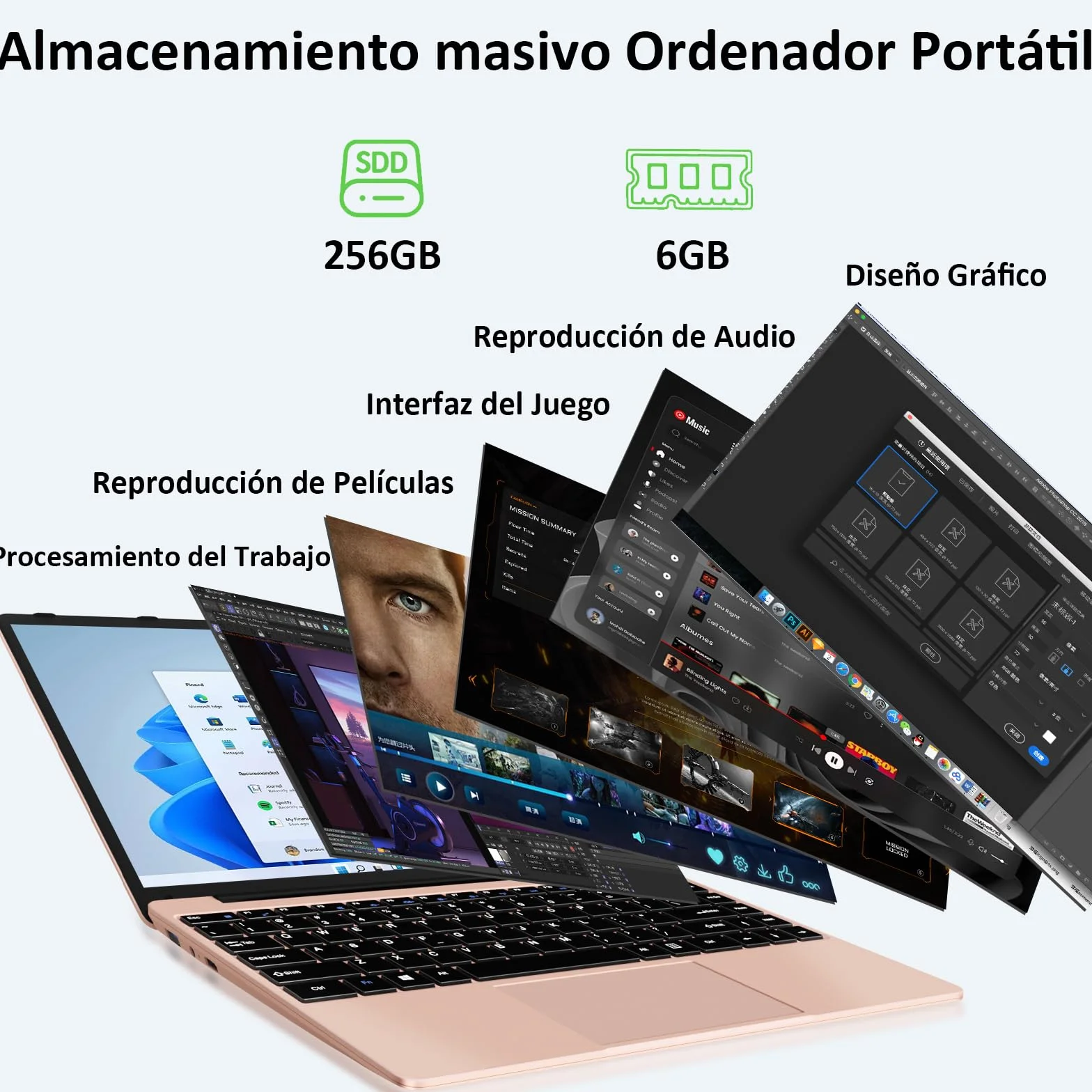 2026 Ordenador Portátil 14 Pulgadas hasta 2,8 GHz Celeron N4020 256GB SSD PC Portátils Soporta 1TB SSD Expansión con Ratón Inalámbricopara Trabajo-Estudio-Aprendizaje 1080 Mini Puerto Multimedia-Oro