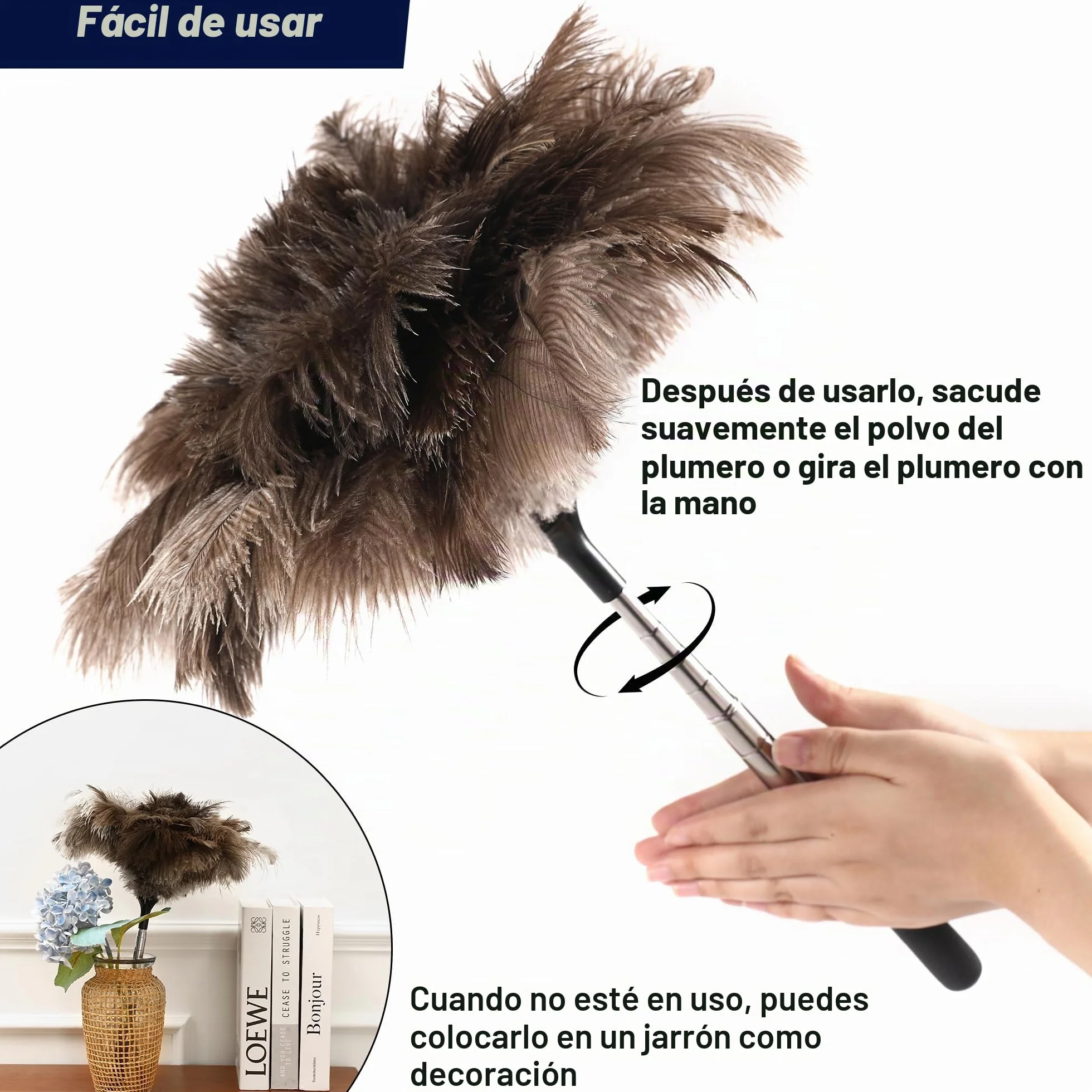 Soarer Plumero de Plumas de Avestruz Extensible 40 Pulgadas Mango Largo para Limpiar