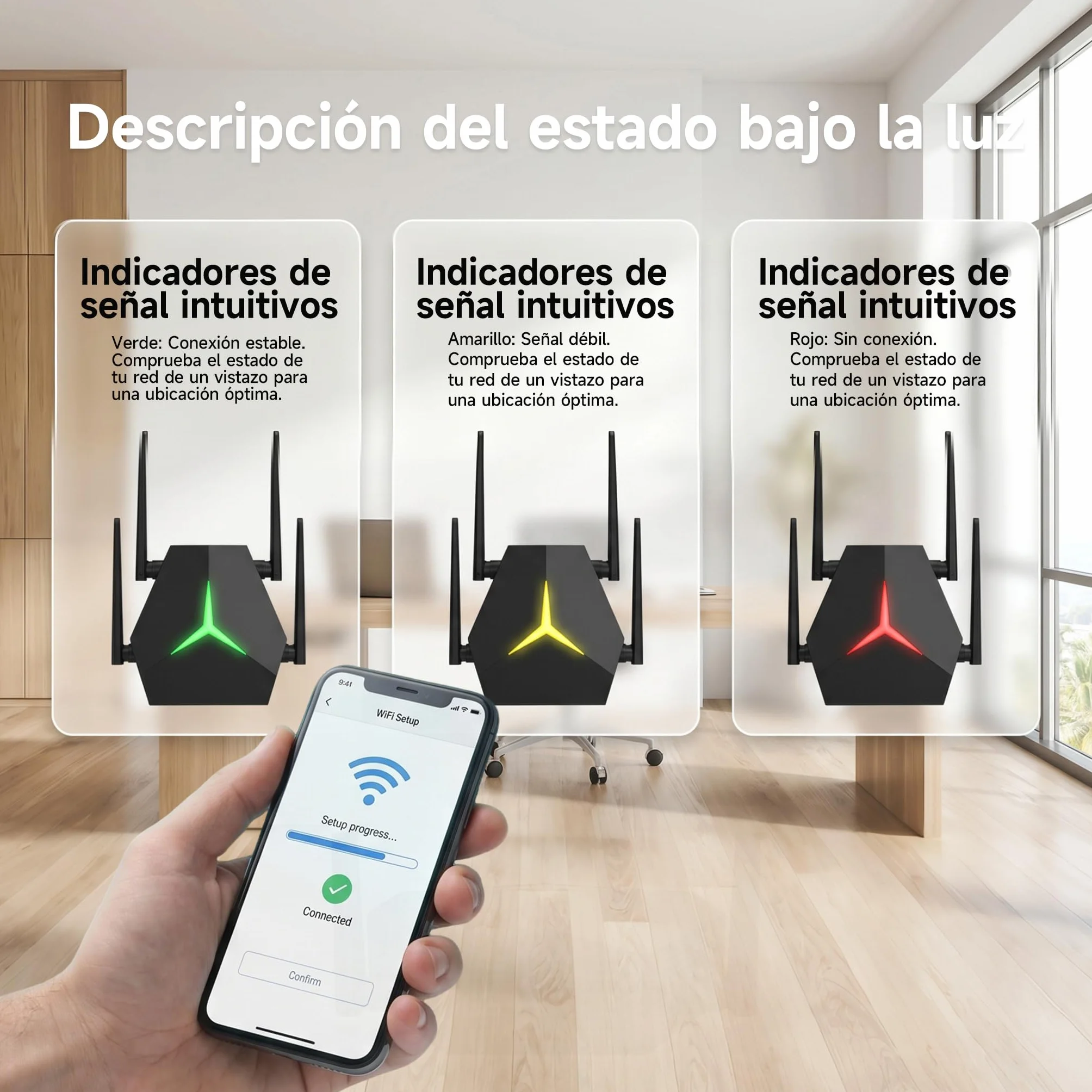 Repetidor WiFi 1167Mbps Doble Banda 2.4G+5G, Amplificador de Señal para Hogar Oficina, Elimina Zonas Muertas, Compatible con Routers