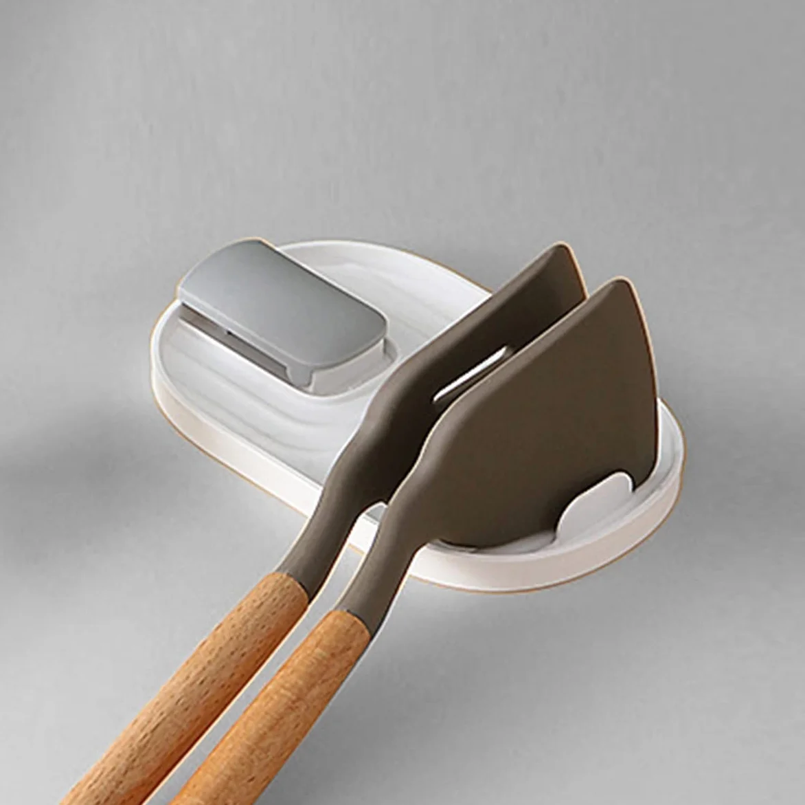 Reposa cucharas portautensilios de cocina Soporte para espátula Blanco y Gris