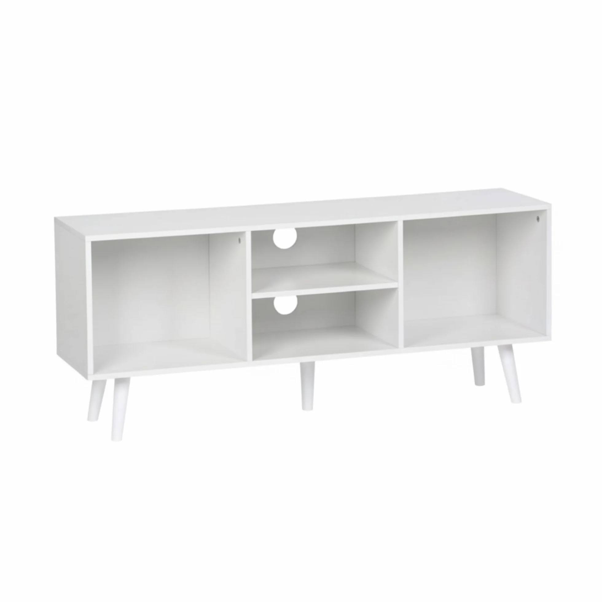 Mueble Auxiliar 4 Compartimentos 110x29x47 cm Blanco de Madera con Estantes, Estantería Moderna para Salón