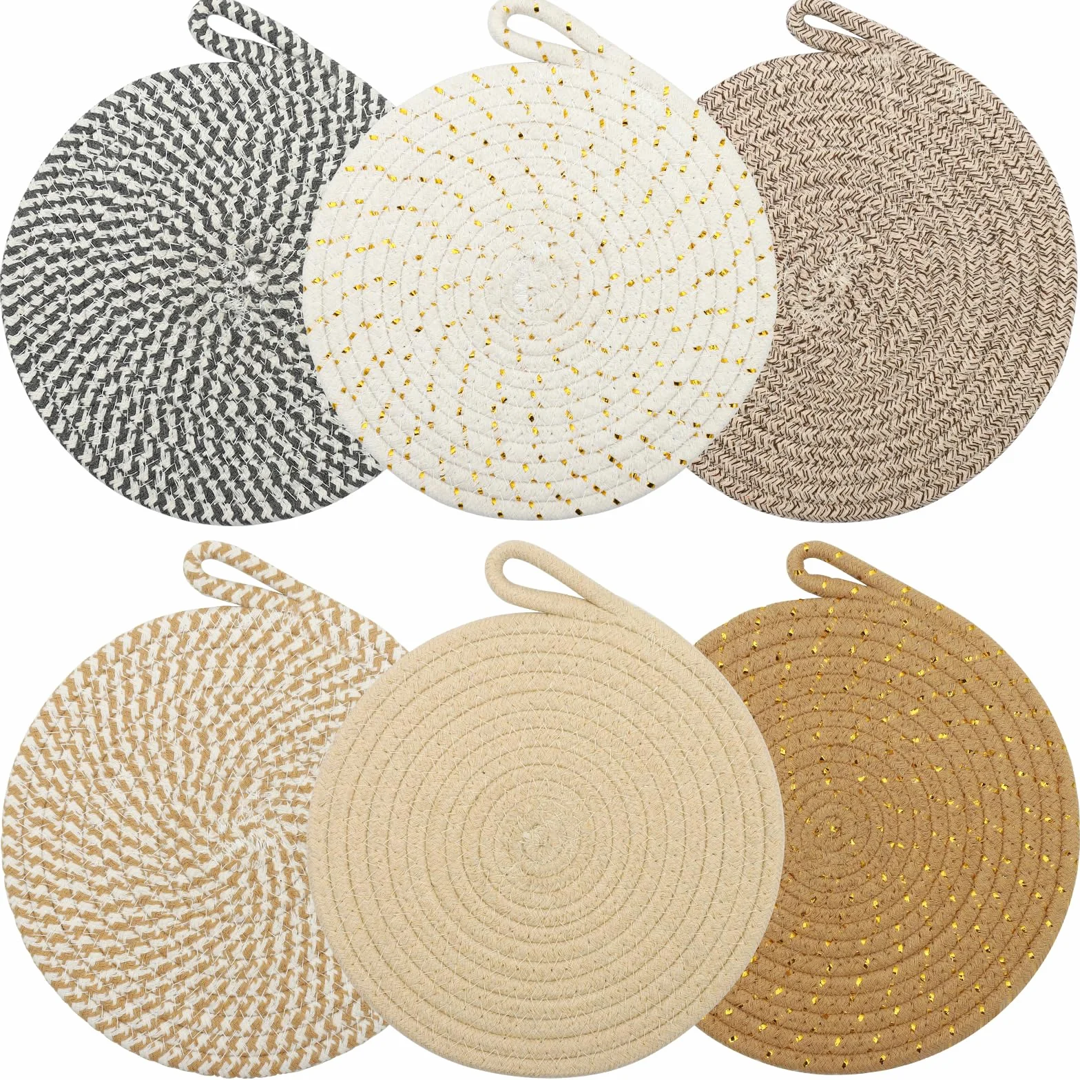 6 salvamanteles para ollas, salvamanteles de algodón, 20 cm, aislados, redondos, trenzados, para cocinar en cocina, cuencos, ollas, sartenes y platos (6 colores)