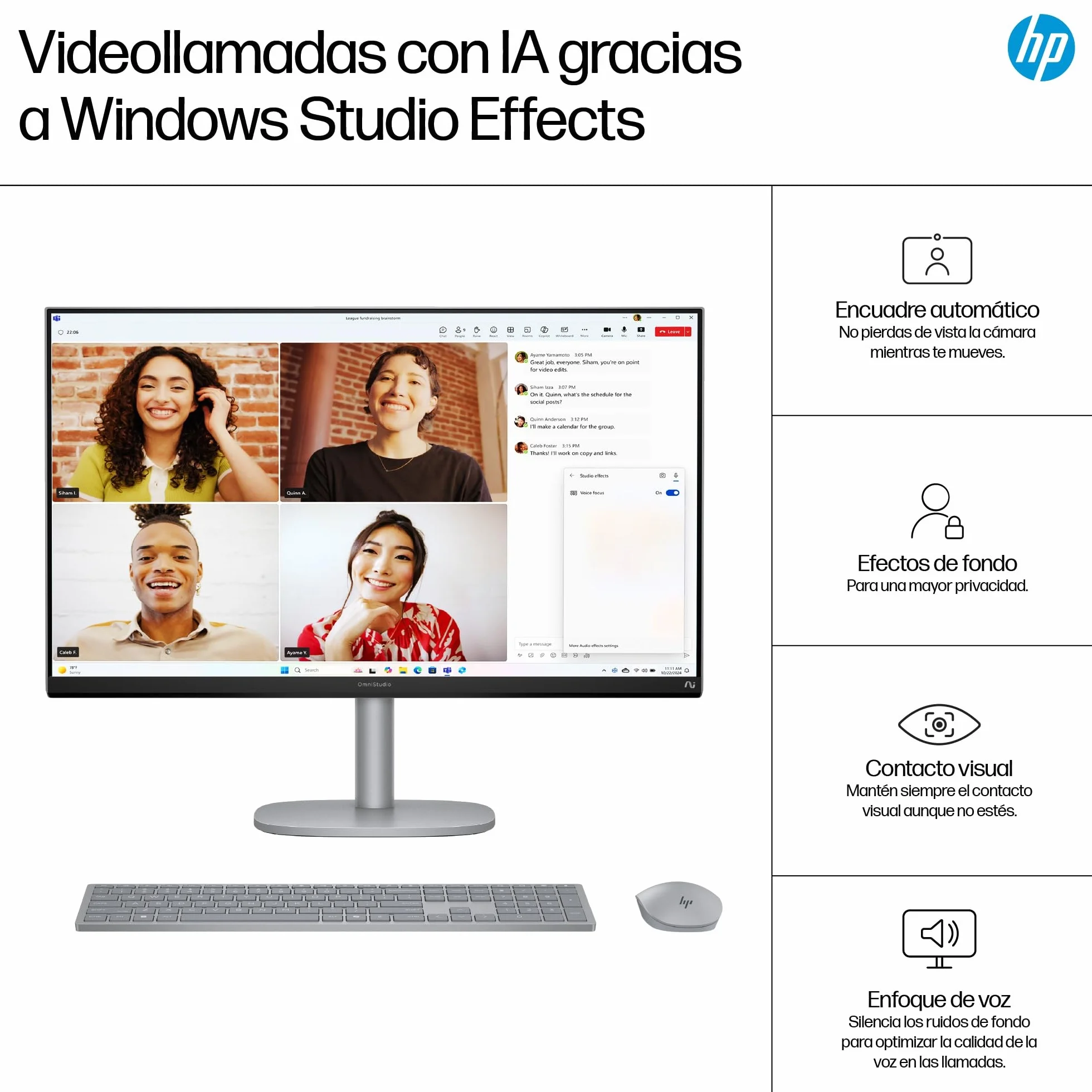 HP OmniStudio X All-in-One 27" 4K UHD (Procesador Intel Core Ultra 7 258V con IA, 32GB RAM, 1TB SSD, Gráficos Intel ARC, Windows 11 Home) Teclado QWERTY Español - Silver