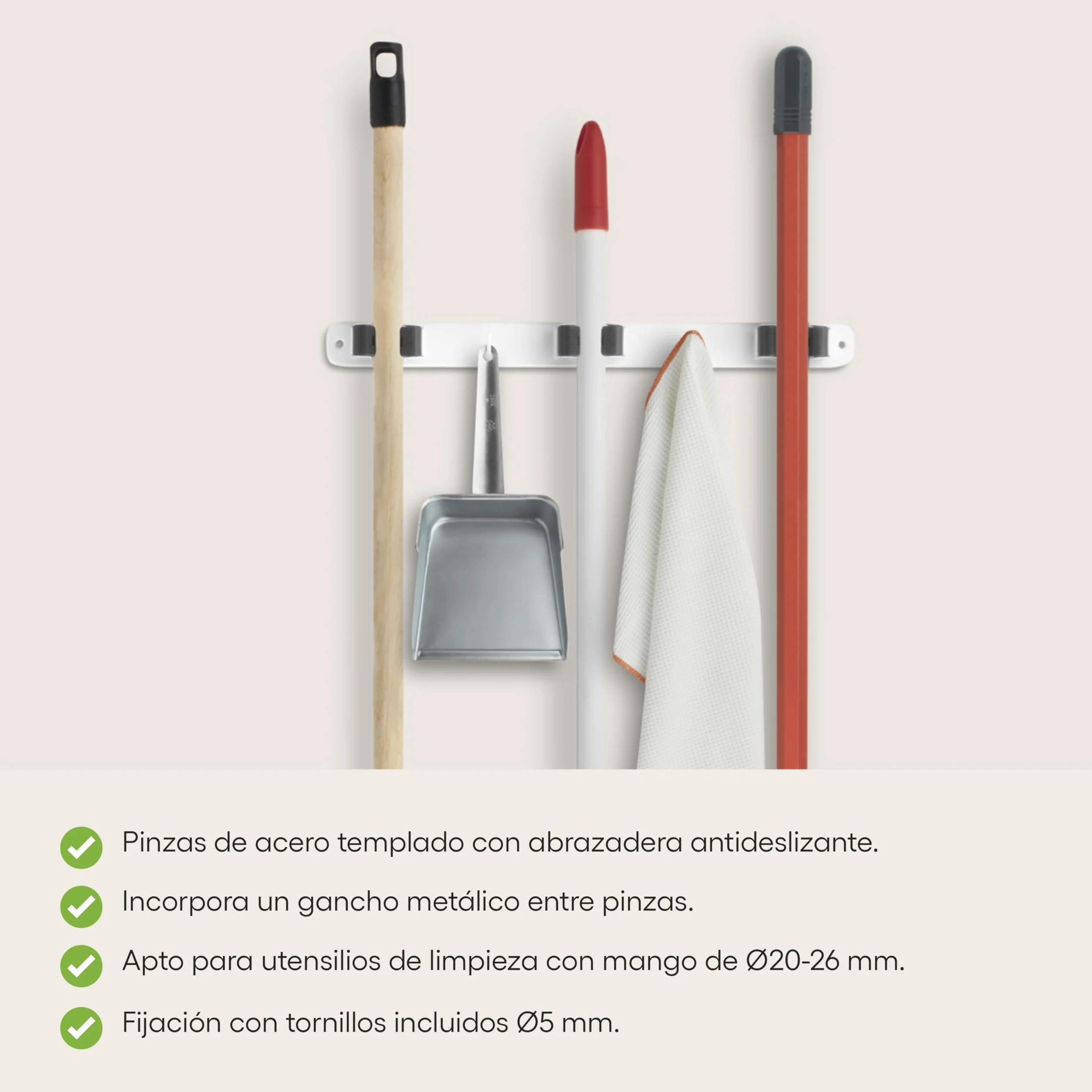 Colgador triple para escobas INOFIX fijación con tornillo interior