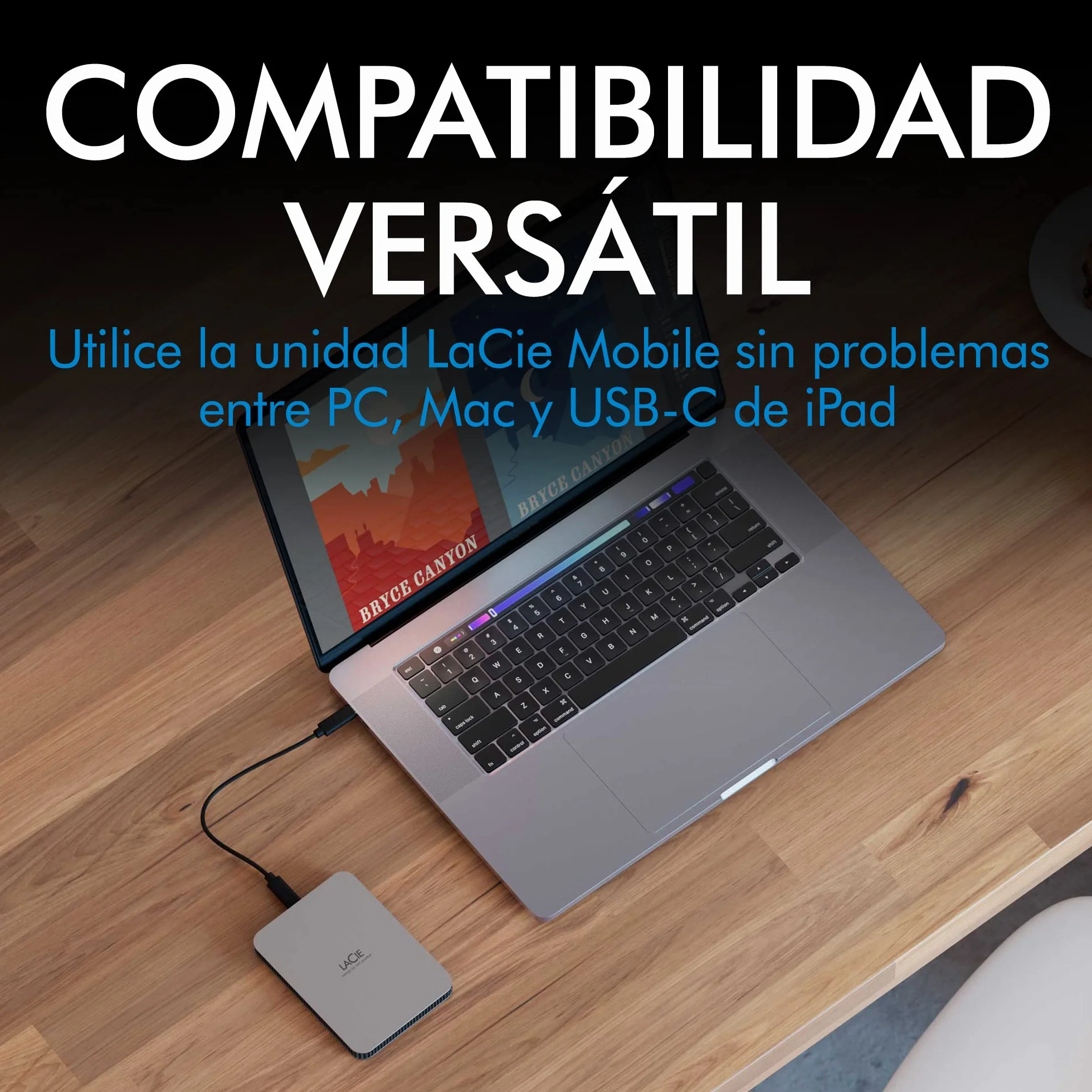 LaCie Mobile Drive V2 1TB — diseño fino, USB‑C Disco duro externo portátil 2,5", Moon Silver, para Mac y Windows — incluye Rescue Data Recovery