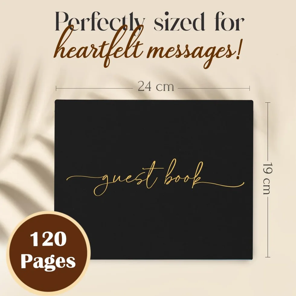 Plantvibes Libro de visitas premium para bodas, 120 páginas, estilo vintage, título dorado, negro