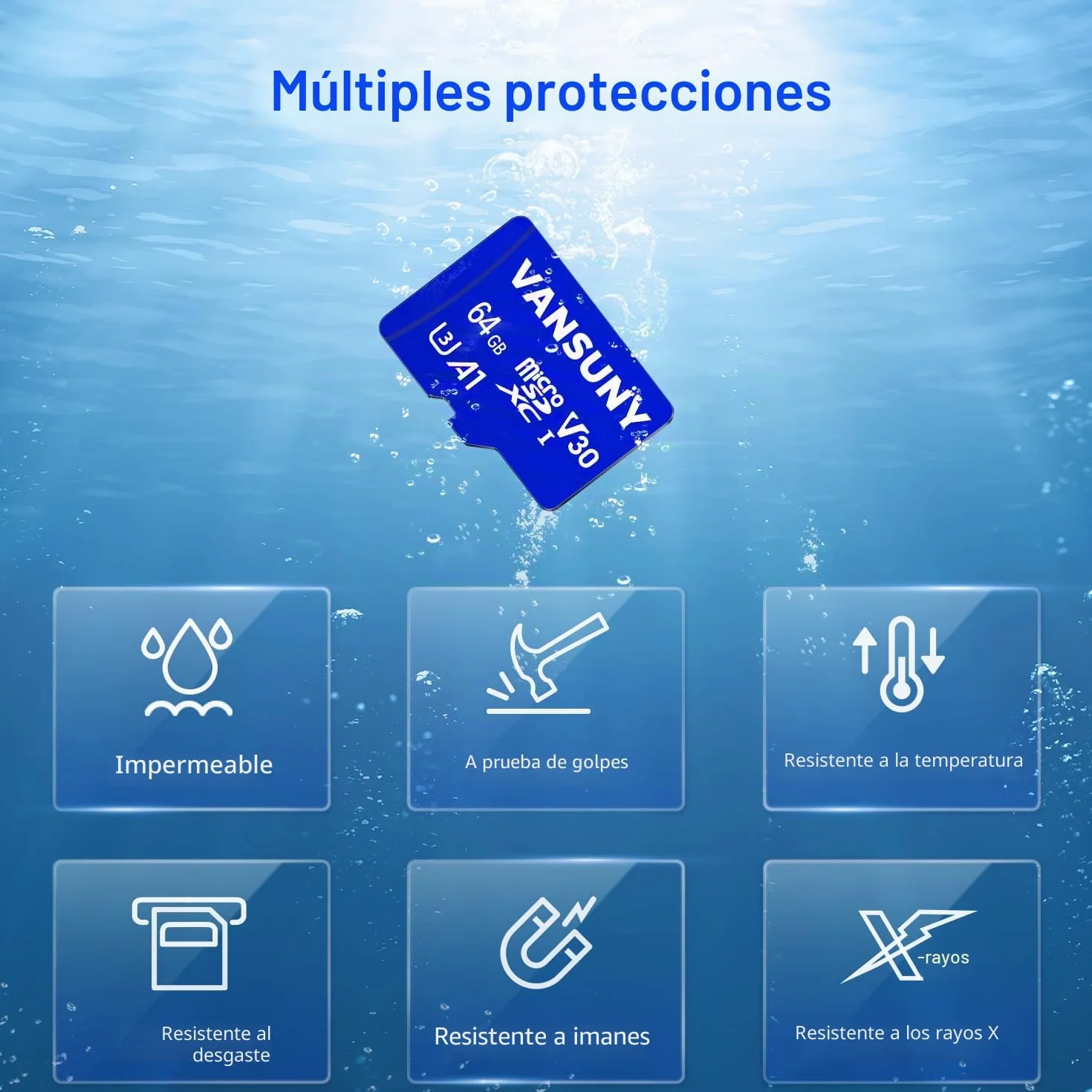 Vansuny Tarjeta Micro SD 64GB 2 Pack con Adaptador SD Micro SD 64GB Velocidad de 90 MB/s (A1, UHS-I, Clase 10, U3, V30)
